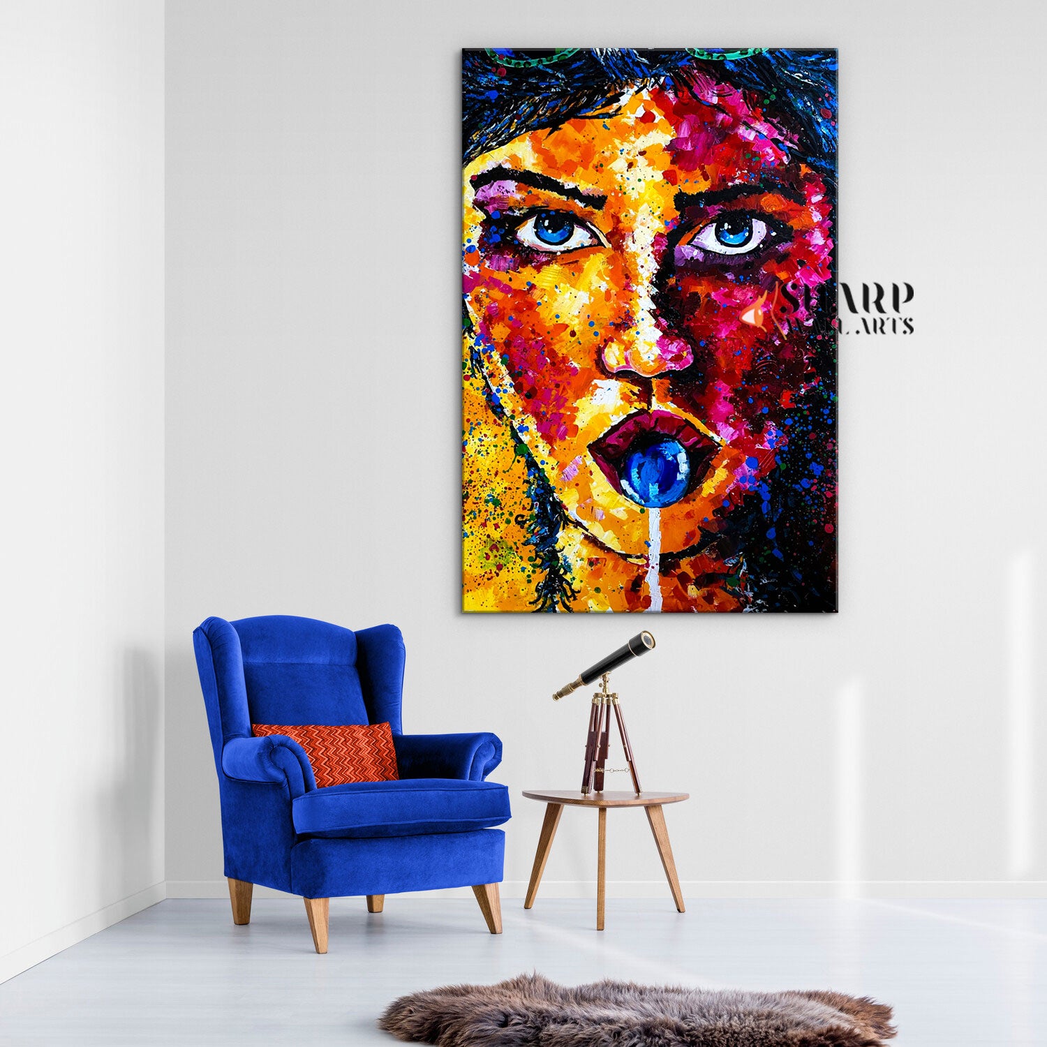 Woman Portrait With Lollipop Canvas Wall Art