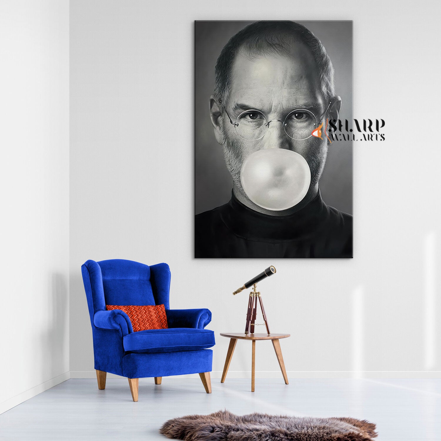 Steve Jobs With Bubble Gum Wall Art Canvas