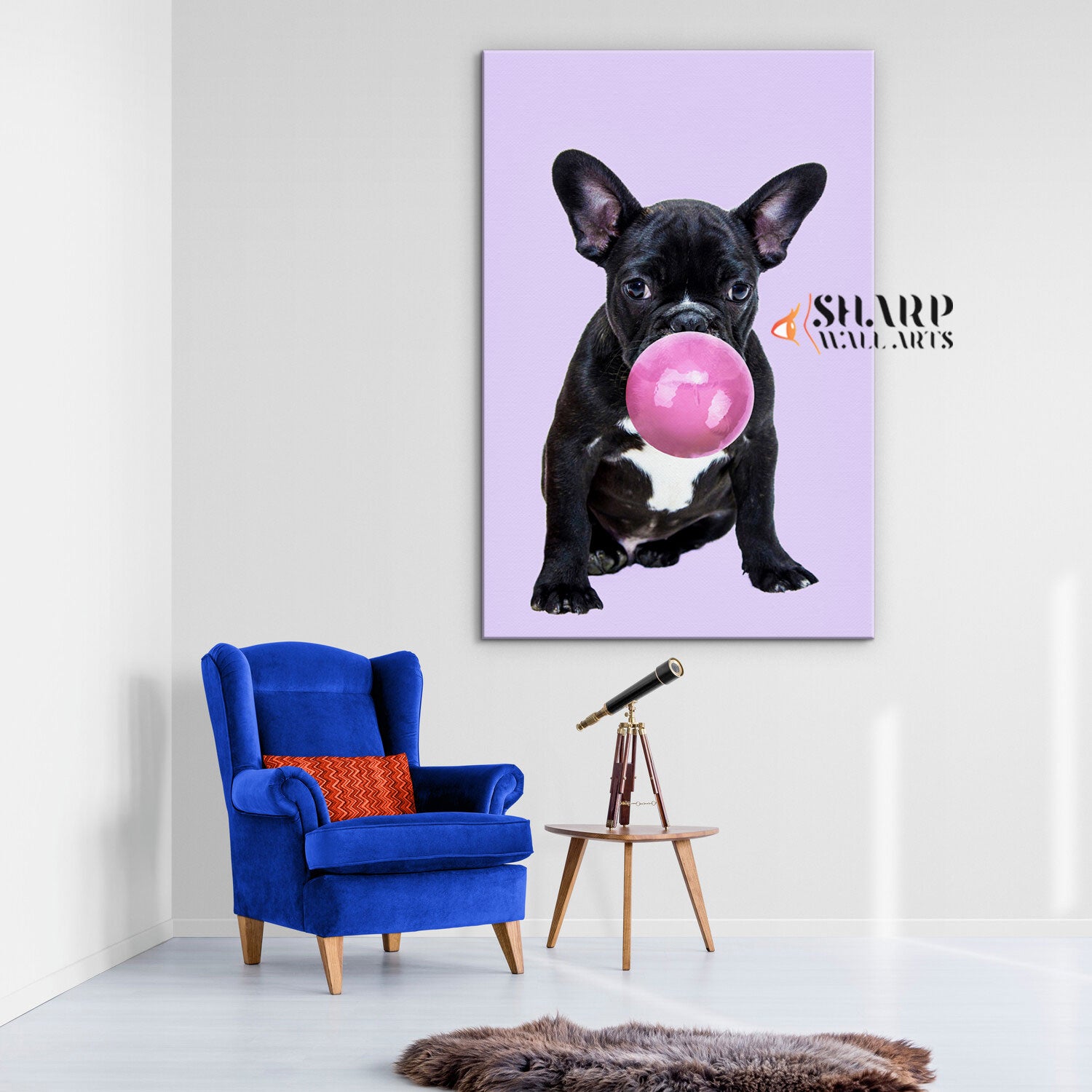 French Bulldog Bubble Gum Canvas Wall Art