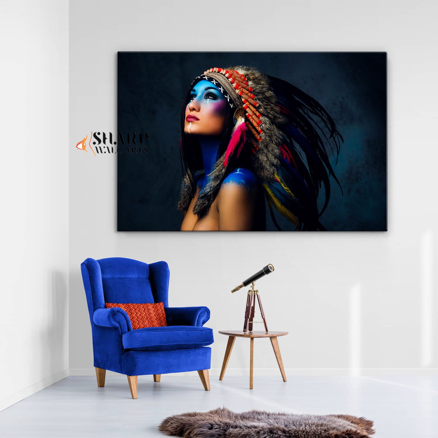Native American Woman With Headdress Canvas Wall Art