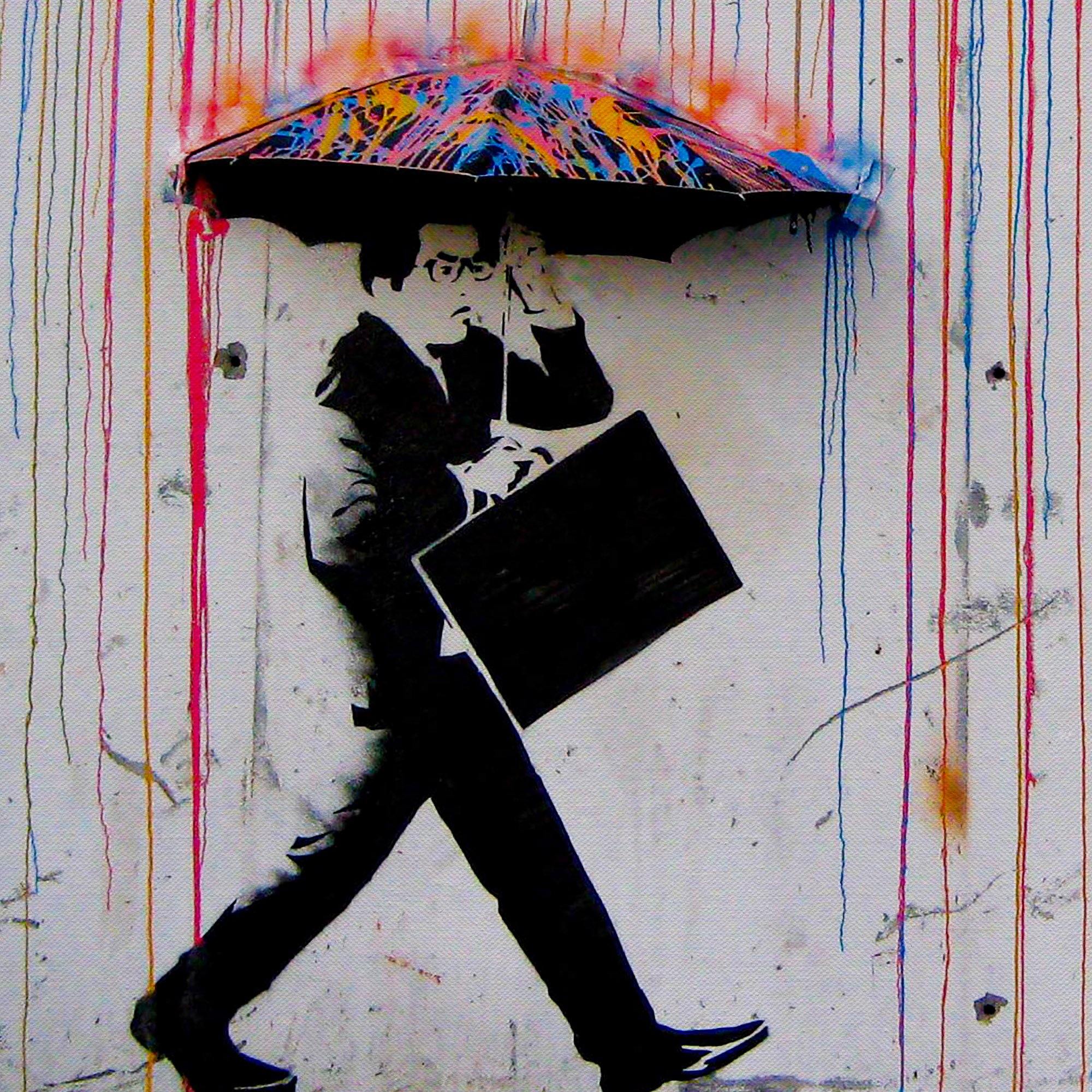 Banksy - Colored Rain Canvas Wall Art - SharpWallArts