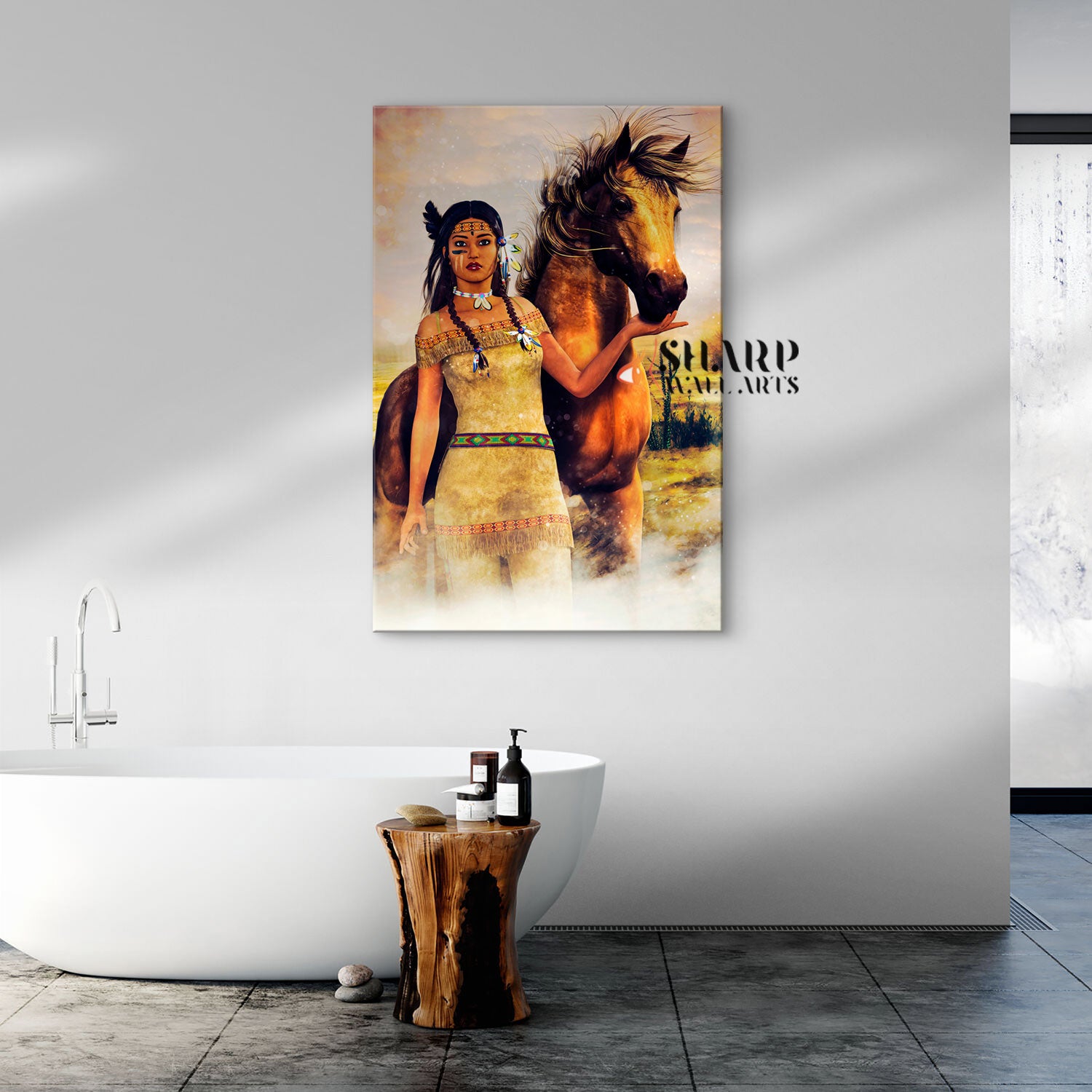Native American Tribal Woman With Horse Canvas Wall Art