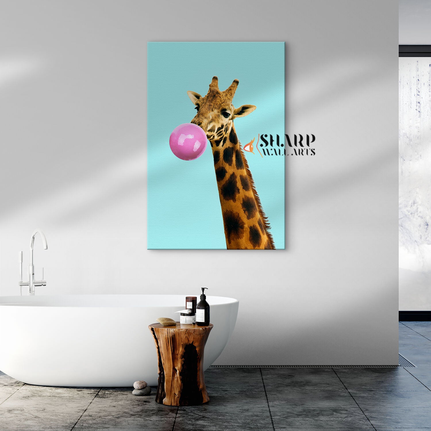 Giraffe Bubble Gum Canvas Wall Art