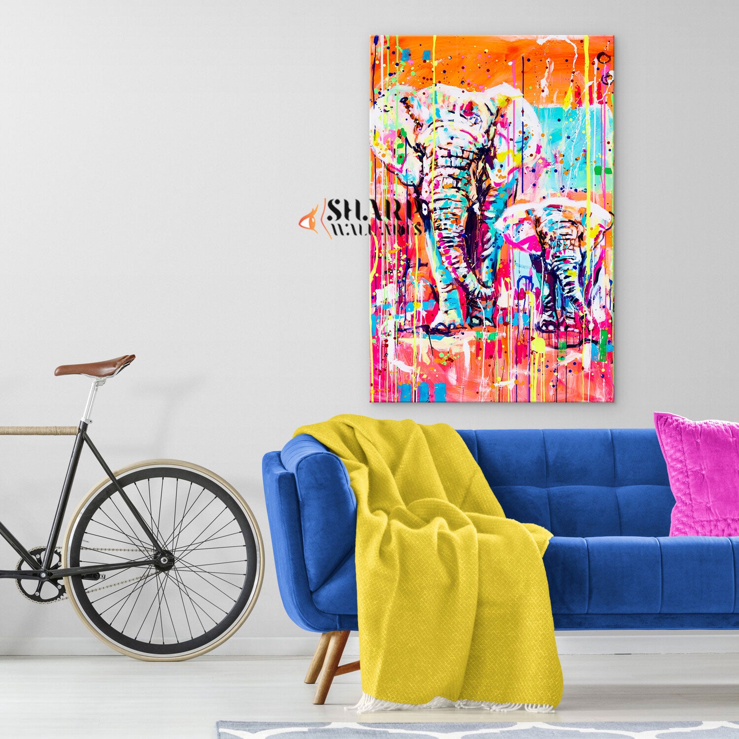 Elephant Mom And Baby Abstract Canvas Wall Art