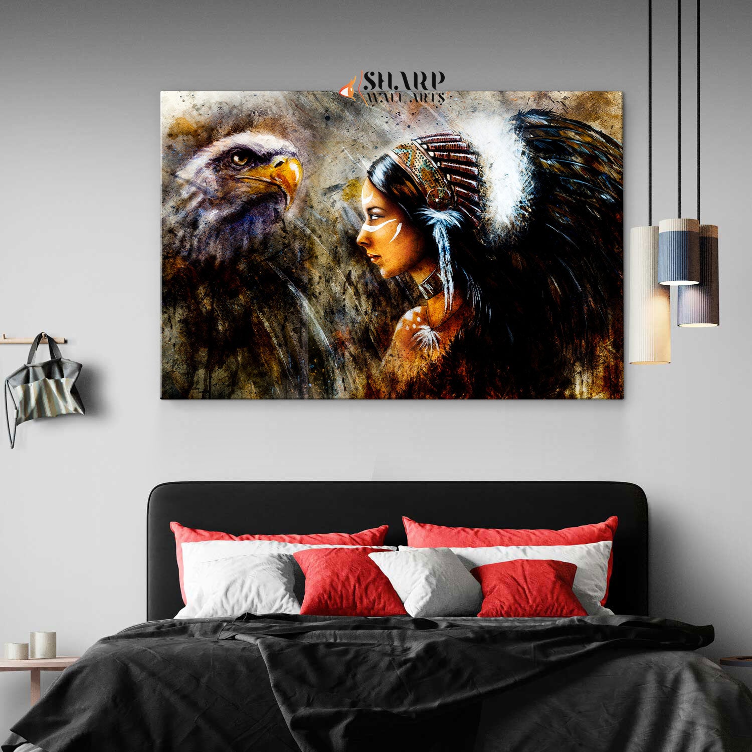 Native American Woman And Eagle Canvas Wall Art
