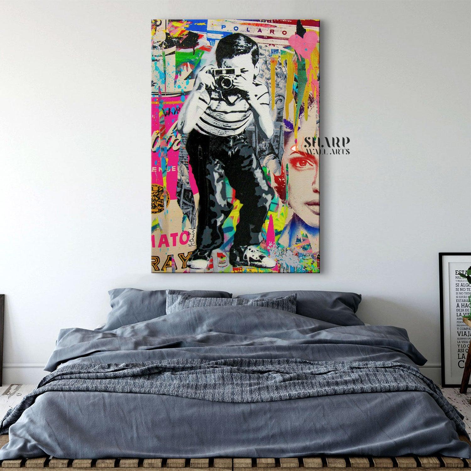Banksy Polaroid Boy Canvas Wall Art - SharpWallArts