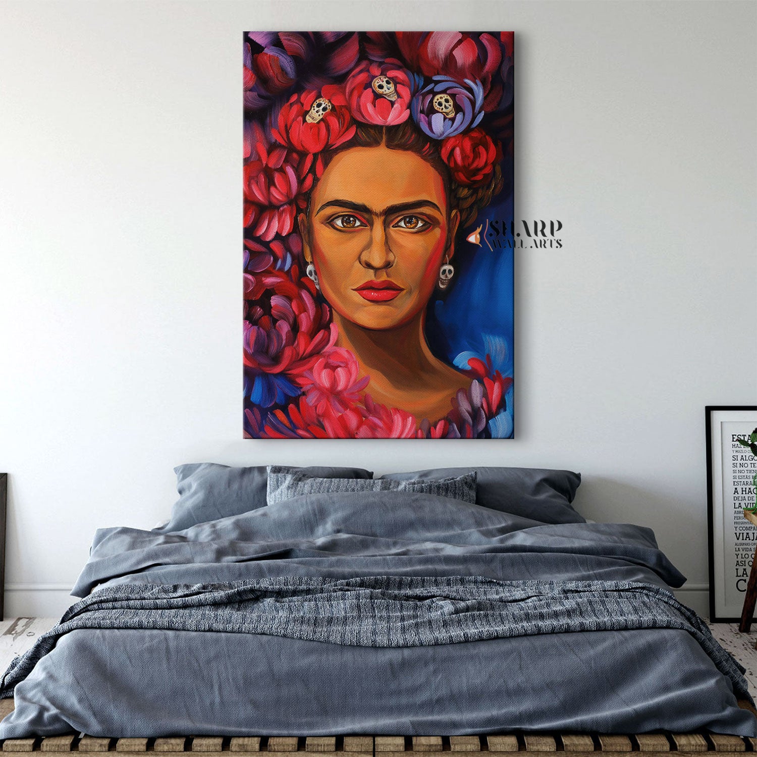 Frida Kahlo Portrait Flowers Skull Canvas Wall Art
