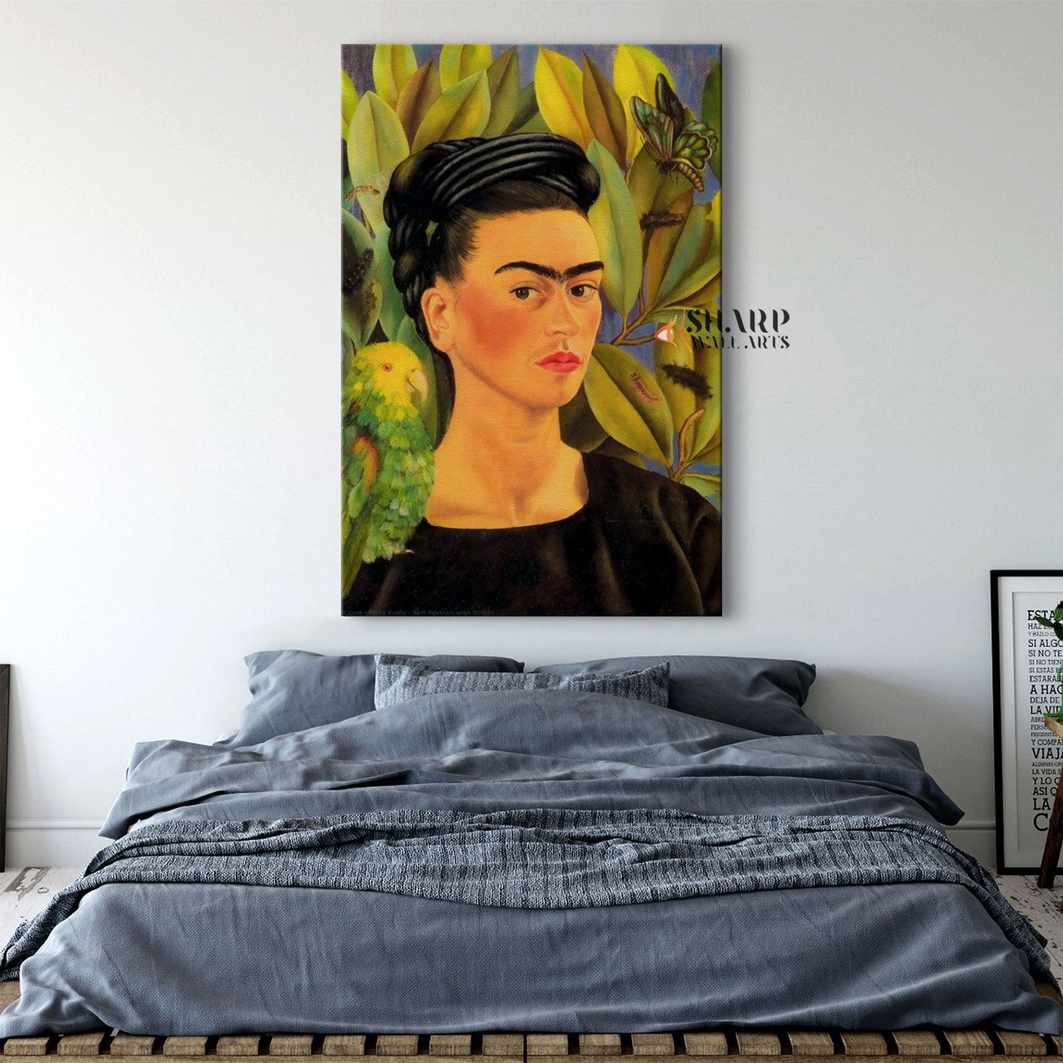 Frida Kahlo Portrait With Parrot Canvas Wall Art