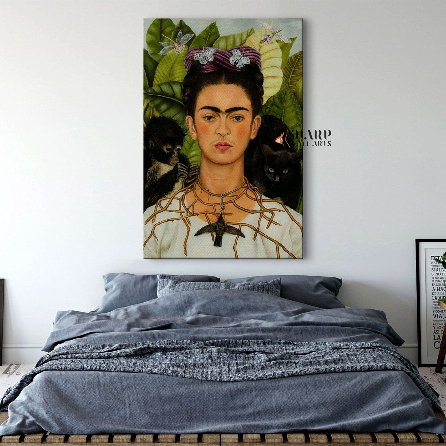 Frida Kahlo Portrait With Thorn Necklace And Hummingbird Canvas Wall Art