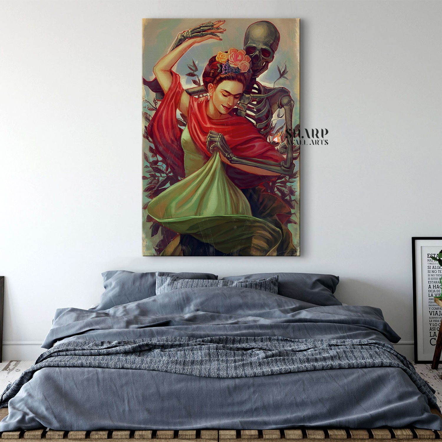 Frida Kahlo Dancing With Skeleton Canvas Wall Art