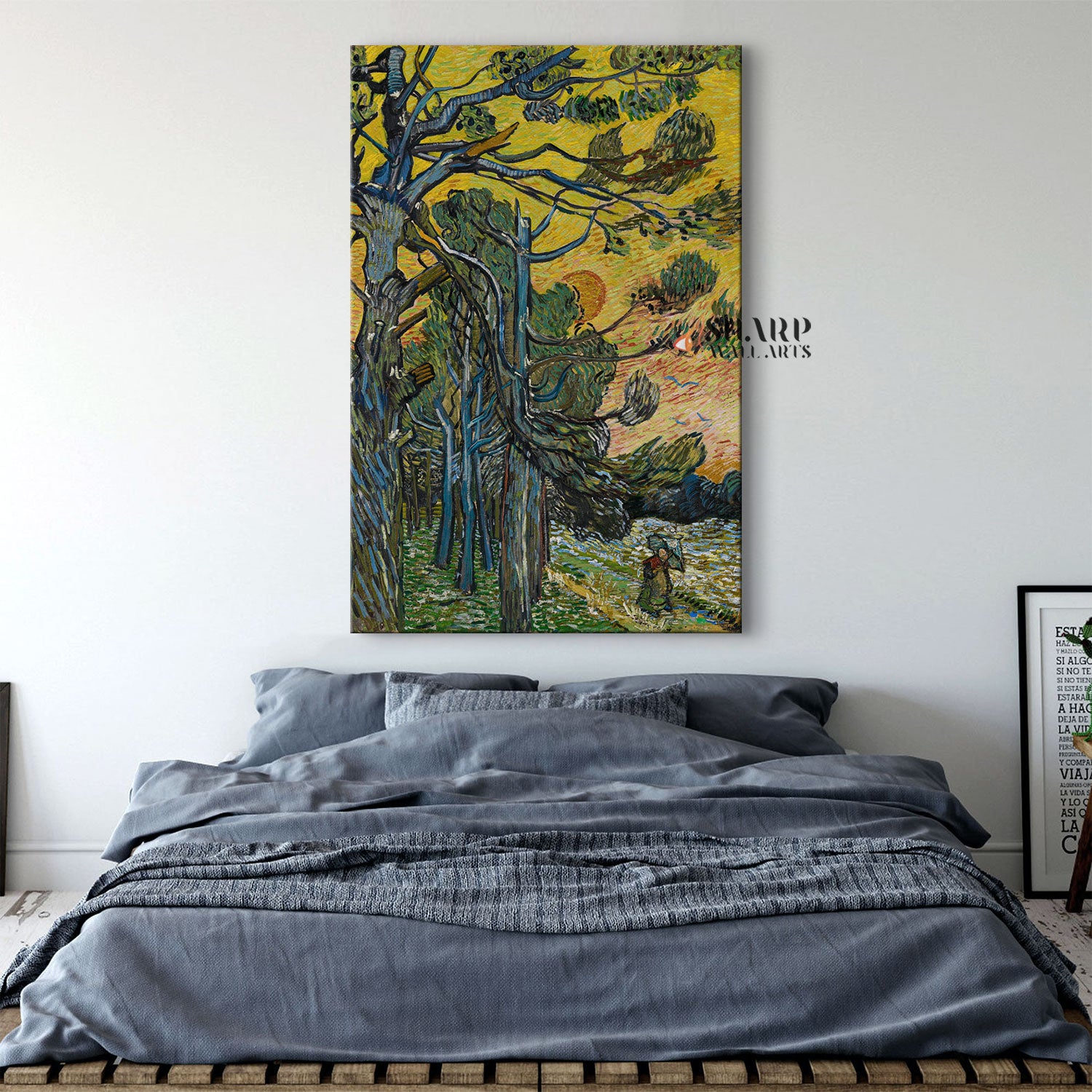 Vincent van Gogh Pine Trees Against A Red Sky Canvas Wall Art