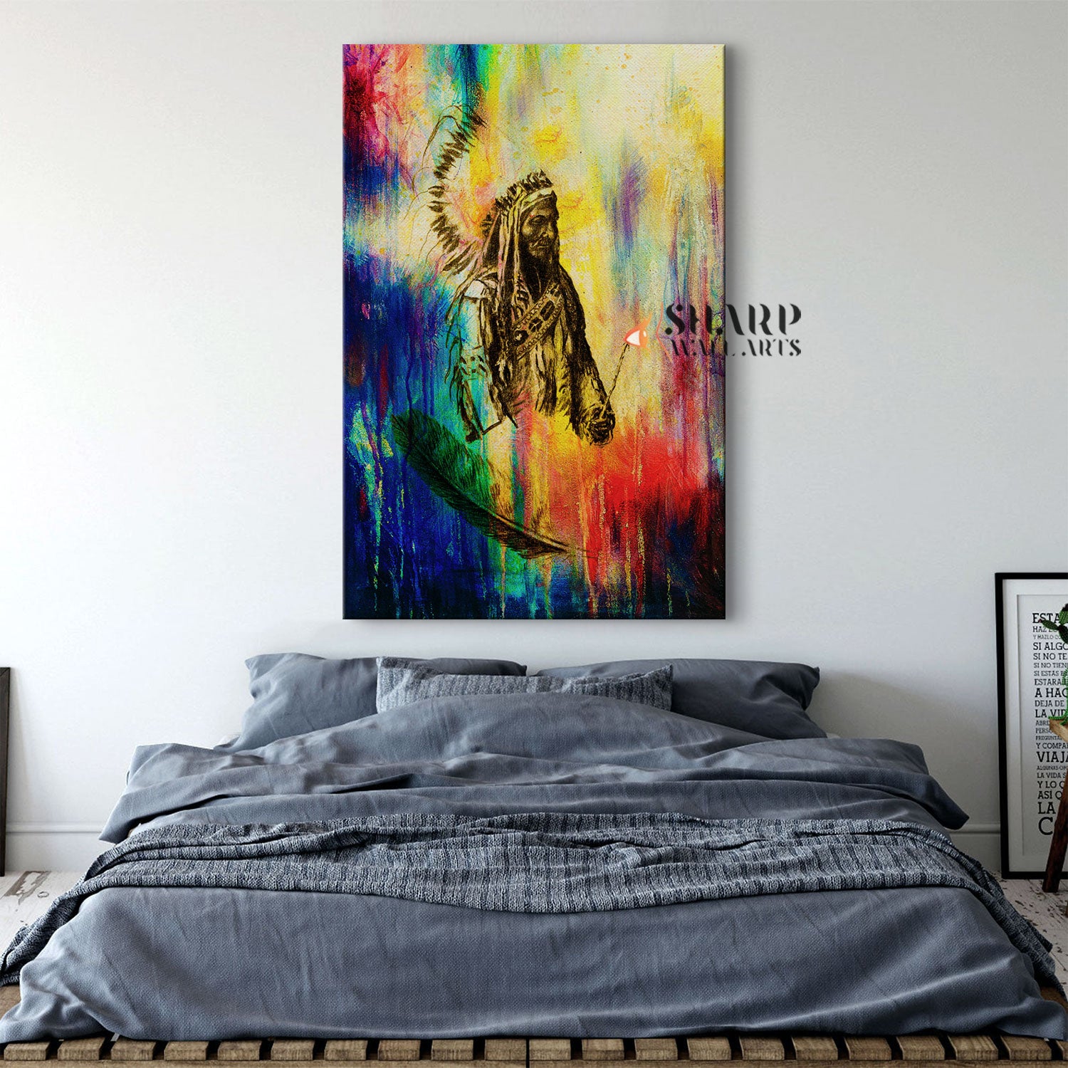 Native American Chief Abstract Canvas Wall Art