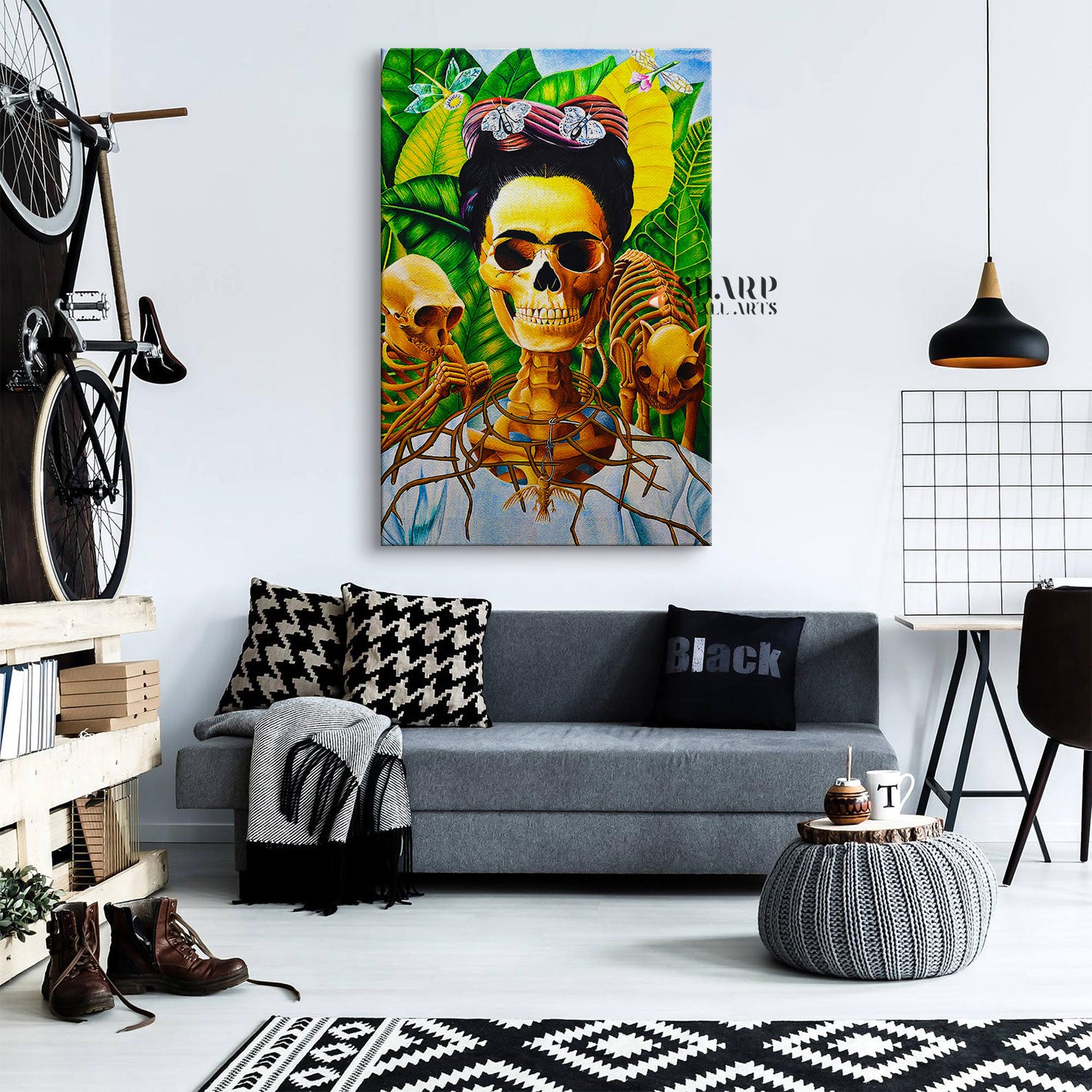 Frida Kahlo Skull Portrait Canvas Wall Art