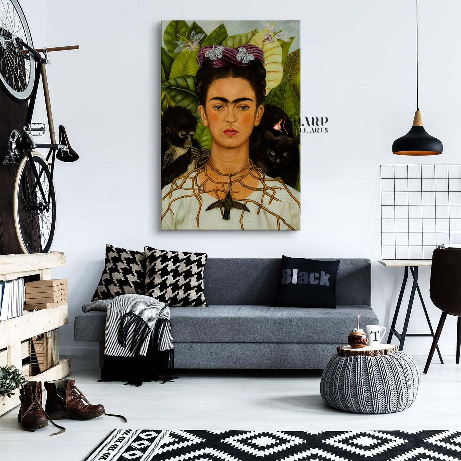 Frida Kahlo Portrait With Thorn Necklace And Hummingbird Canvas Wall Art