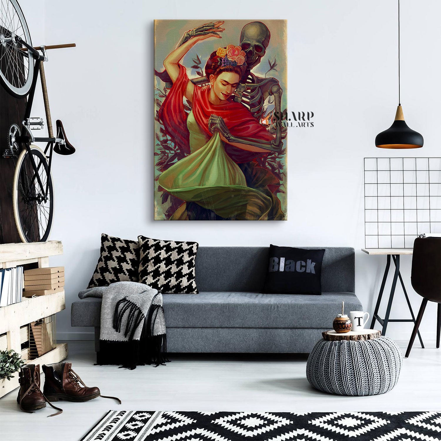 Frida Kahlo Dancing With Skeleton Canvas Wall Art