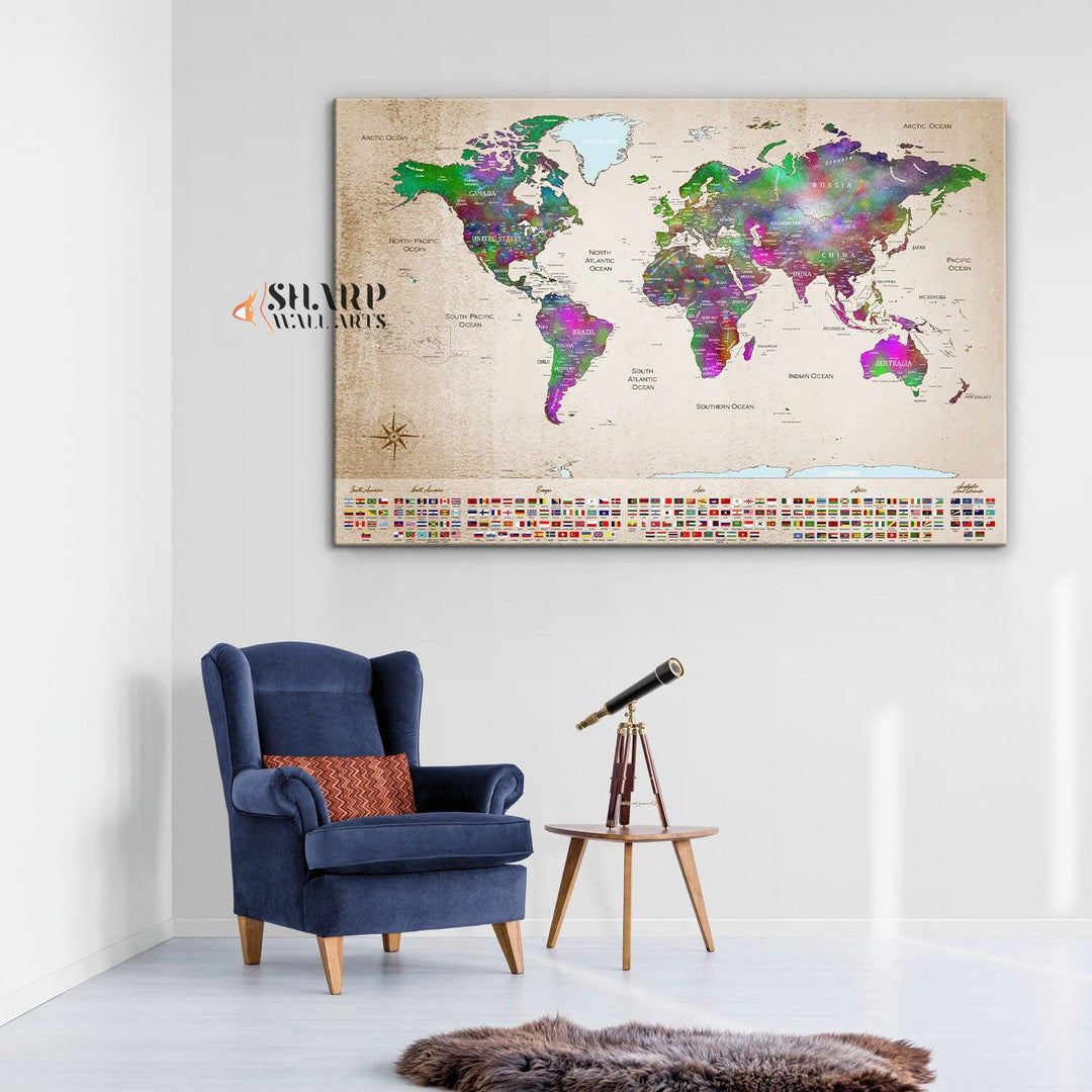 Couple Travel Map - World Map Wall Art Canvas Print – SharpWallArts