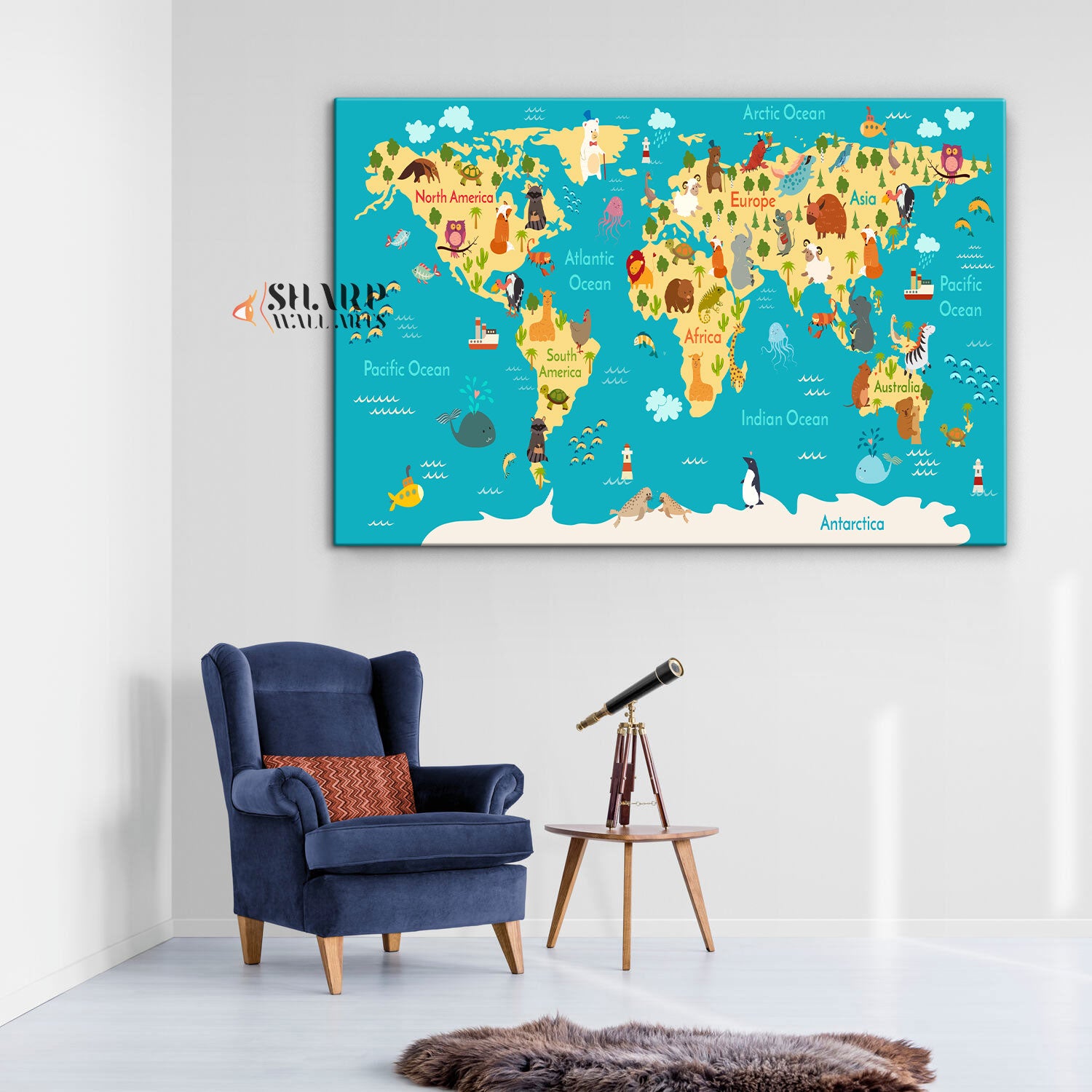 World Map Wall Art Kids - Classroom Decor