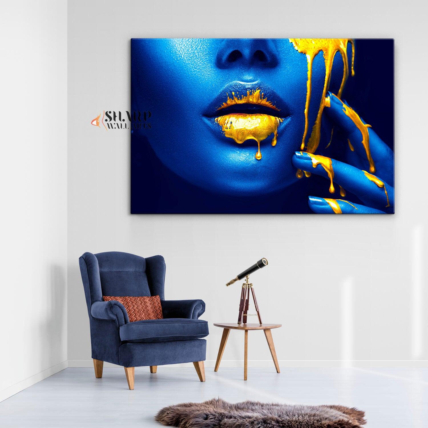Gold Lips Wall Art Canvas - SharpWallArts