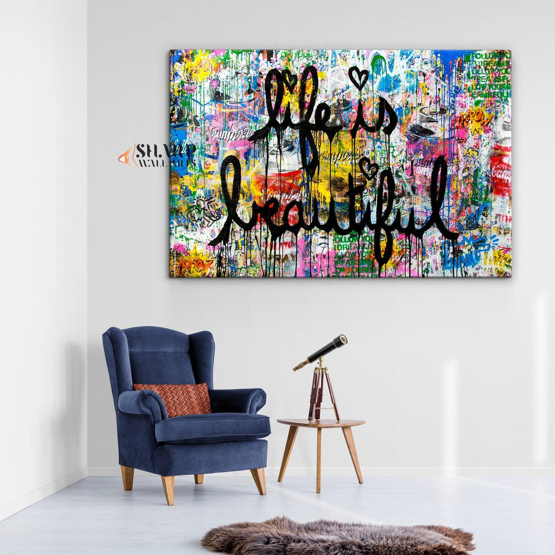 Banksy Life is Beautiful Wall Art Canvas Print – SharpWallArts