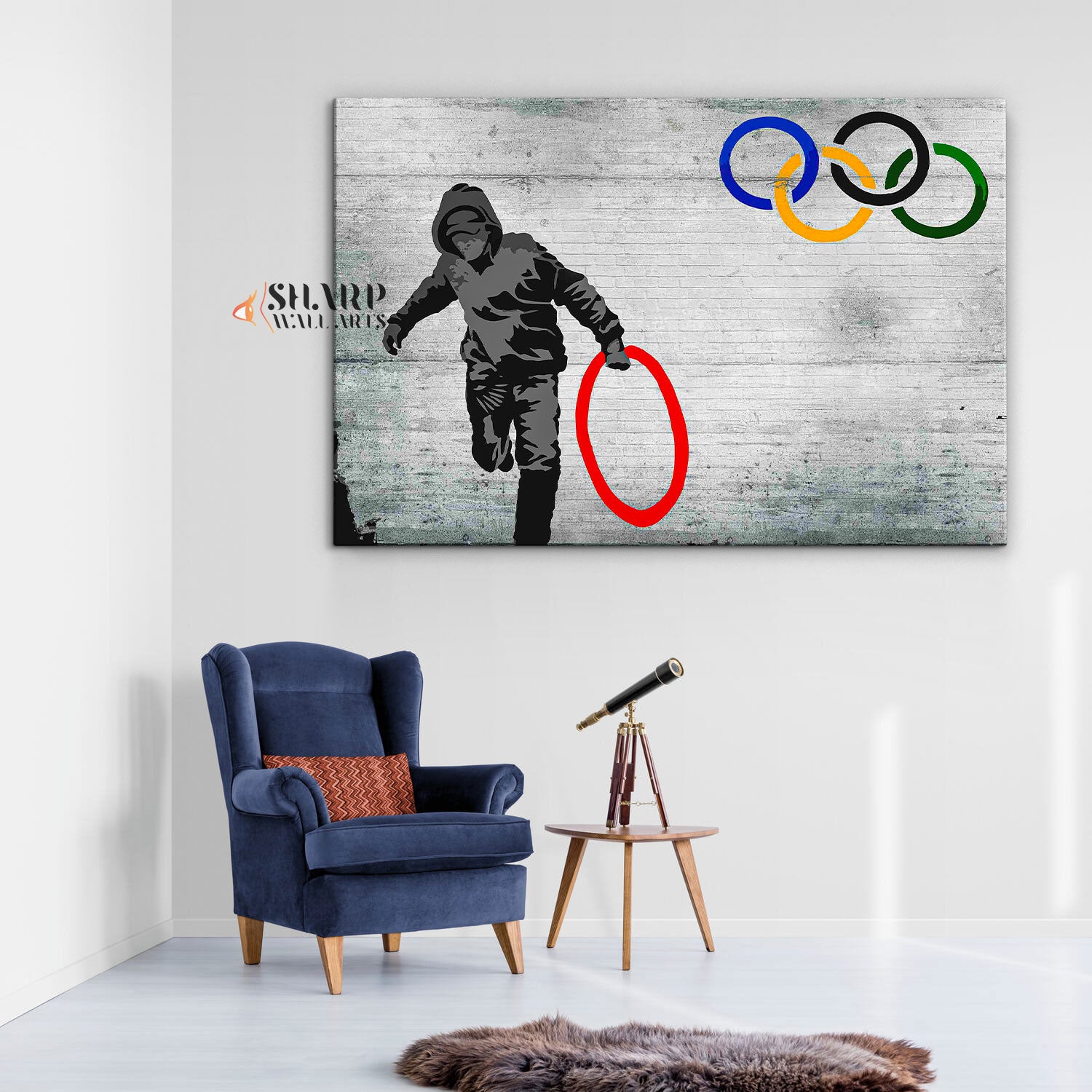 Banksy Olympic Rings Canvas Wall Art