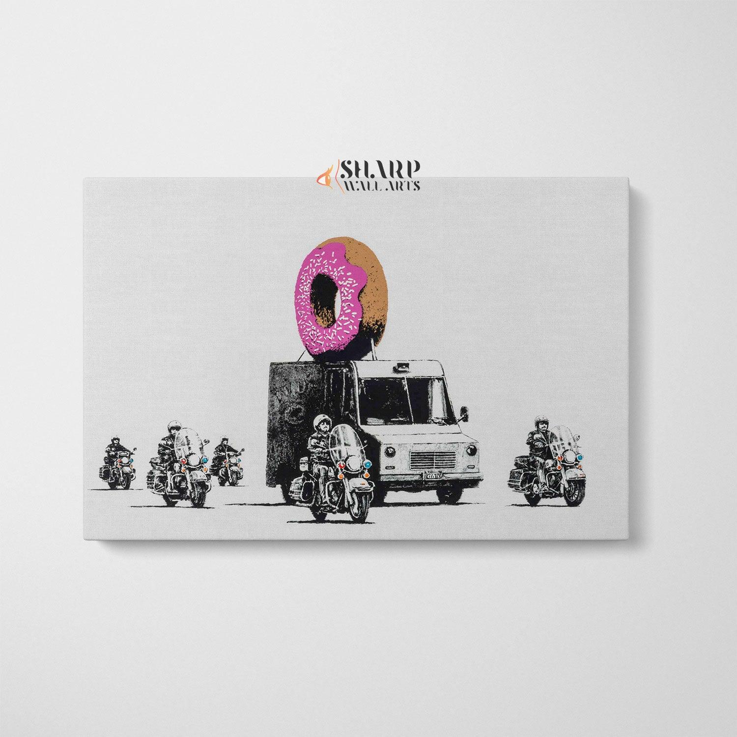 Banksy - Donuts Strawberry Police Wall Art Canvas Print - SharpWallArts