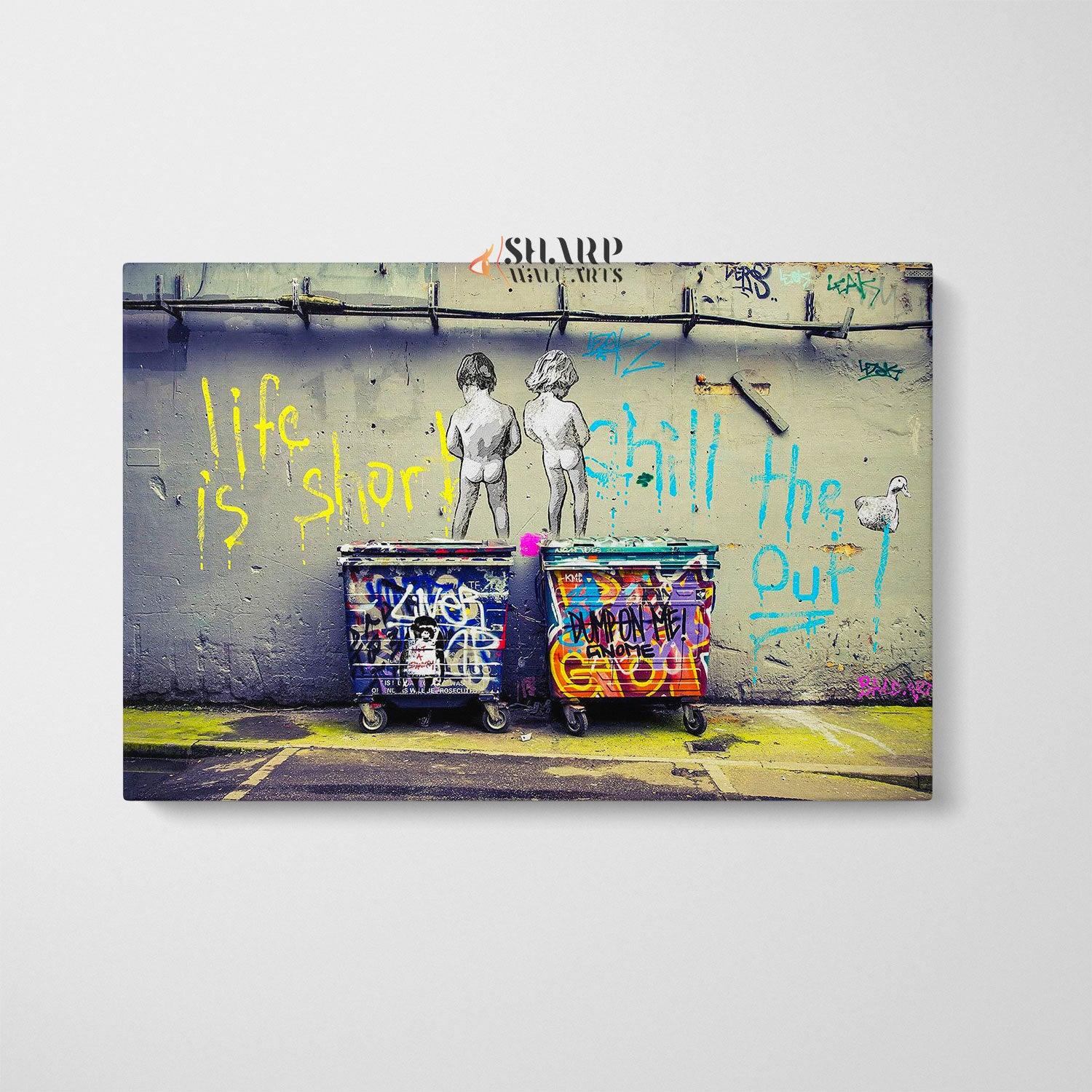 Banksy - Peeing Boys Life Is Short Chill The Duck Out Wall Art Canvas - SharpWallArts