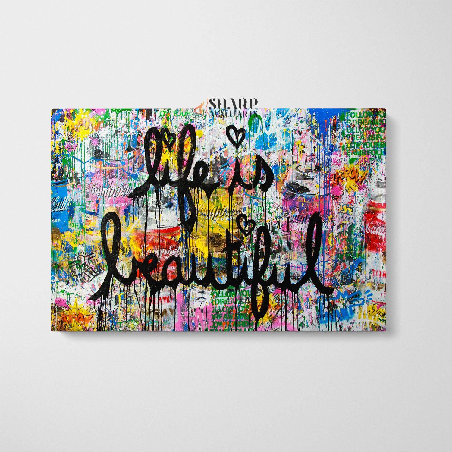 Banksy Life is Beautiful Canvas Wall Art - SharpWallArts