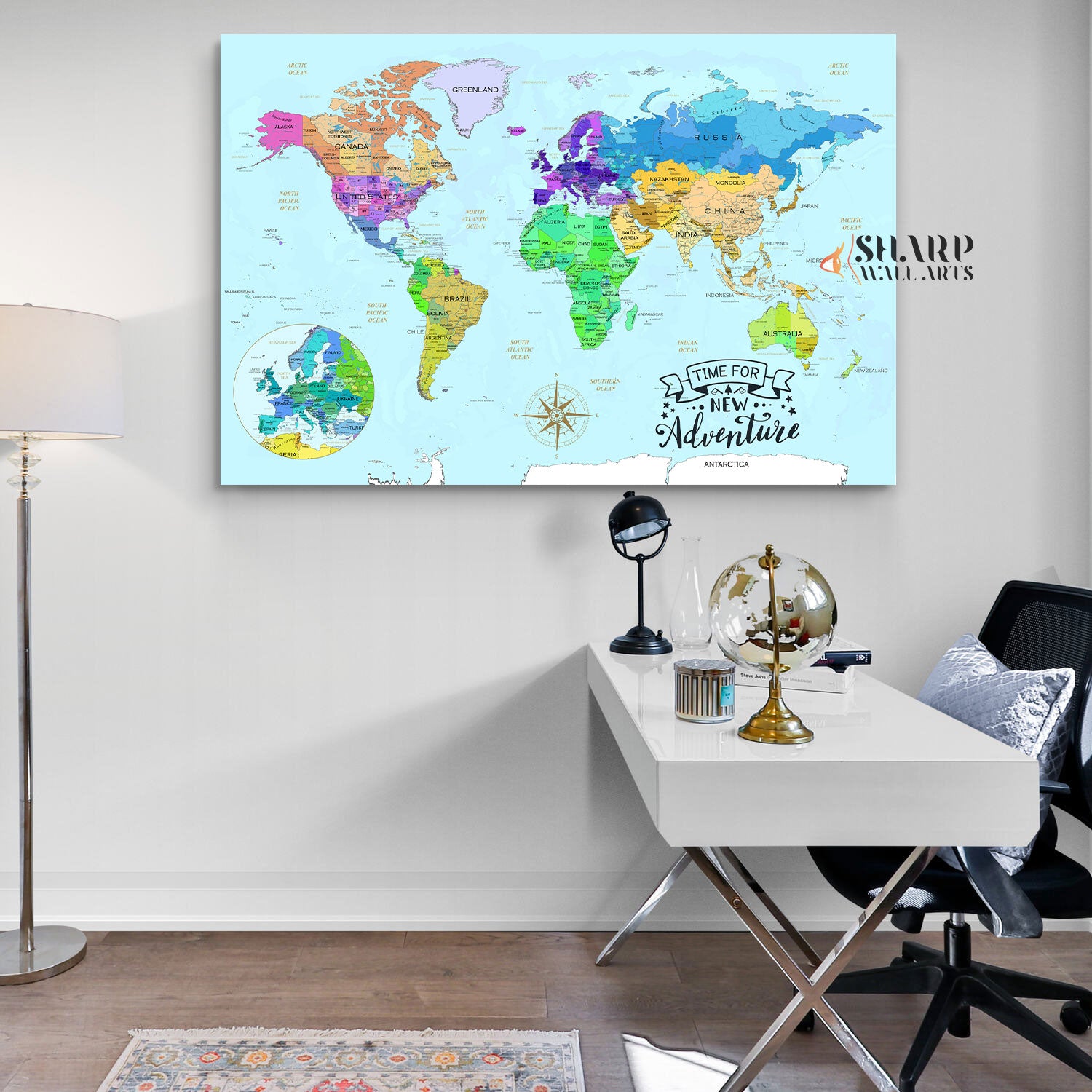 Watercolor World Map Canvas Art - Large World Map Canvas