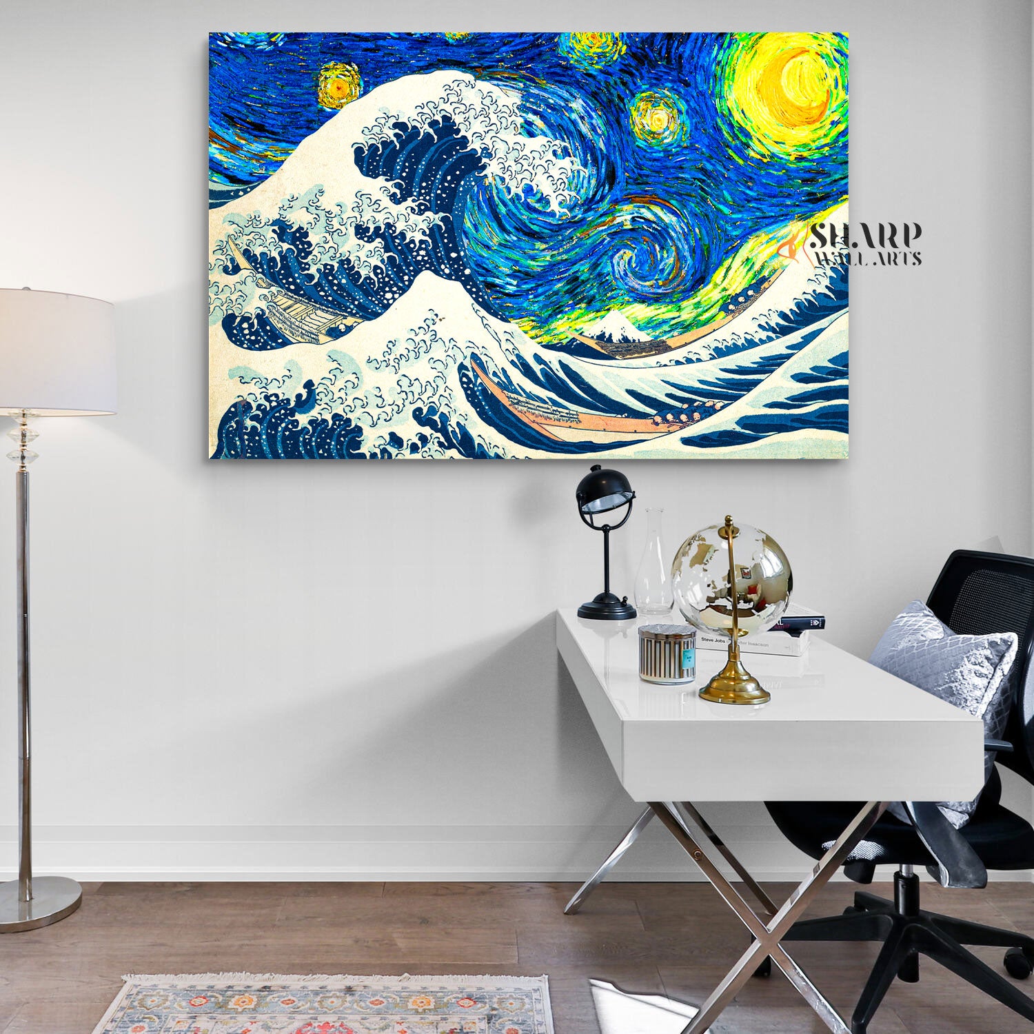 The Great Wave Of Kanagawa And The Starry Night Canvas Wall Art