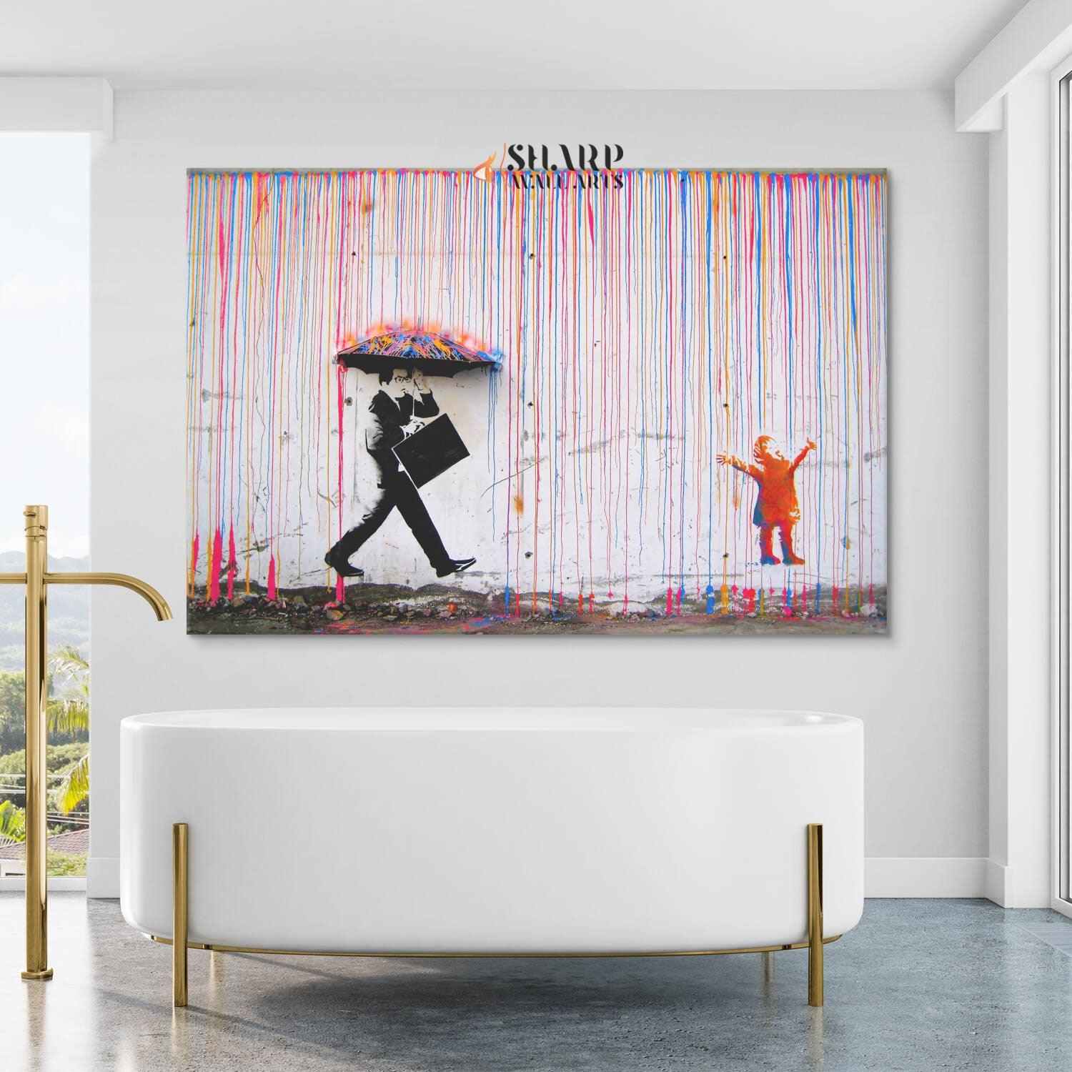 Banksy - Colored Rain Canvas Wall Art