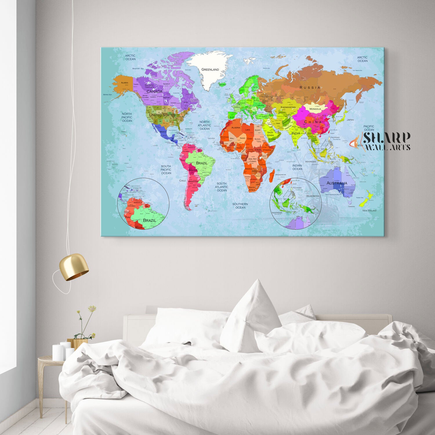 World Map Wall Art Canvas - Living Room Decor
