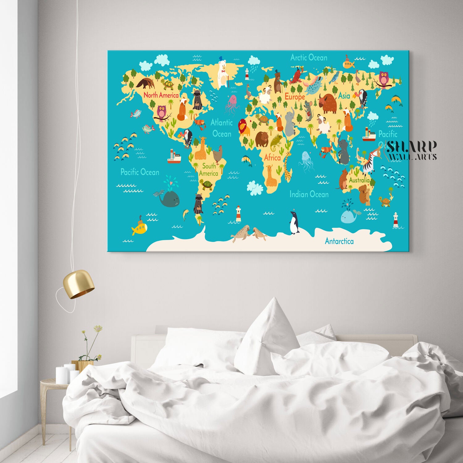 World Map Wall Art Kids - Classroom Decor