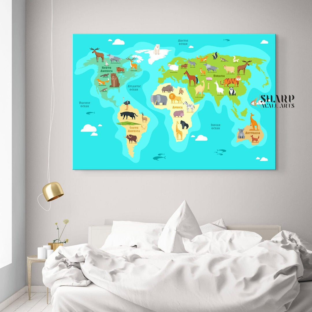 Kids World Map Canvas - Nursery Wall Art – SharpWallArts
