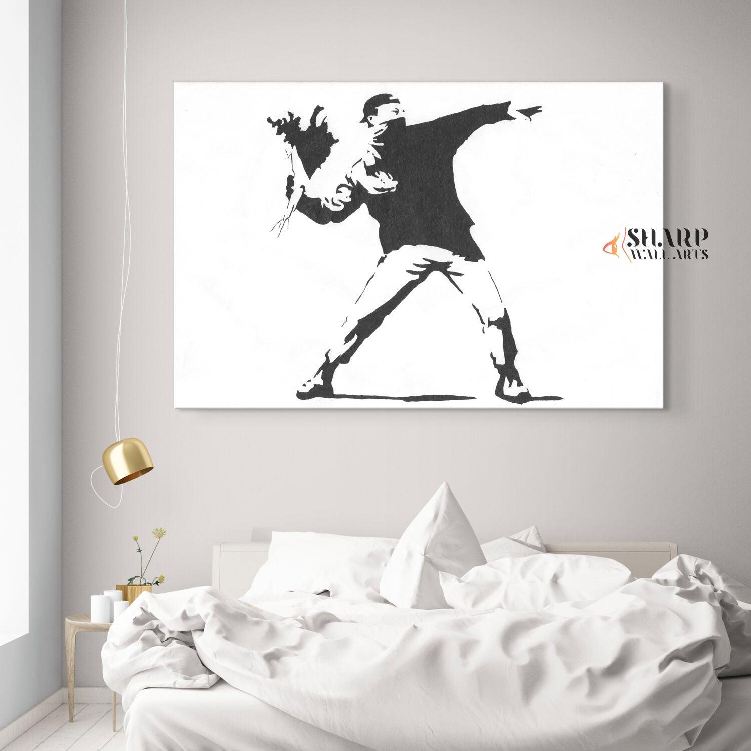 Banksy - Flower Thrower (Love Is In The Air) Canvas Wall Art - SharpWallArts