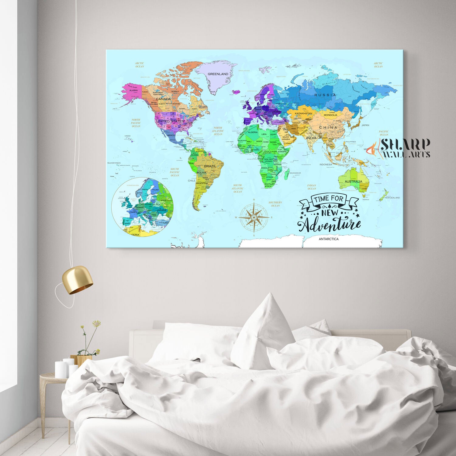 Watercolor World Map Canvas Art - Large World Map Canvas