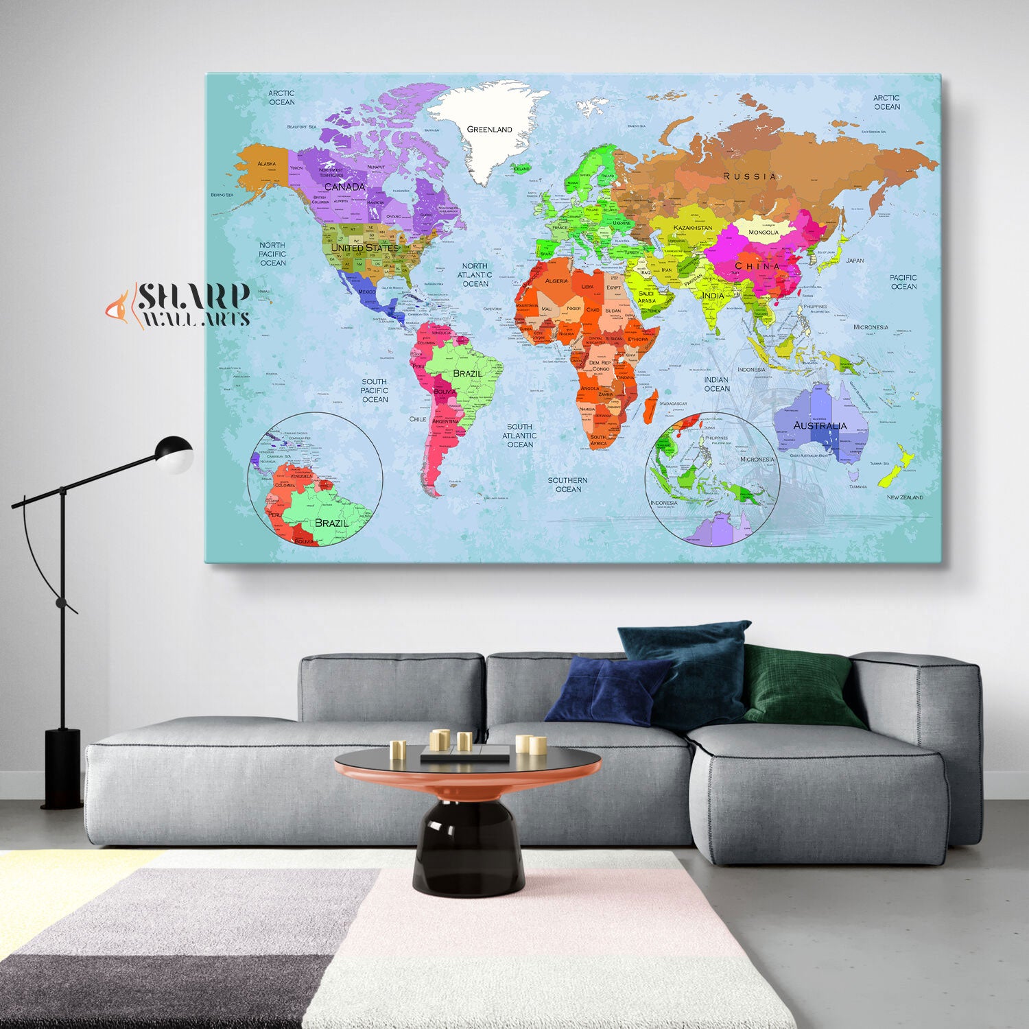 World Map Wall Art Canvas Print - Large Hone Decor For Living Room ...
