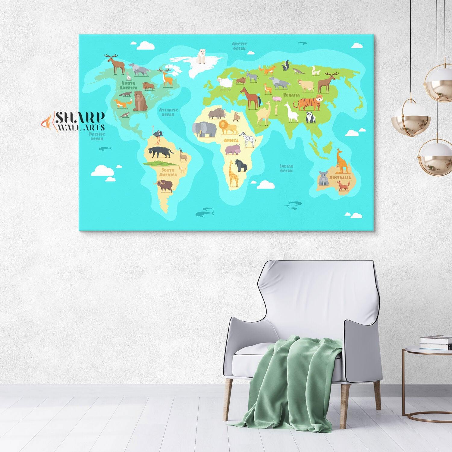 Kids World Map Canvas - Nursery Wall Art – SharpWallArts