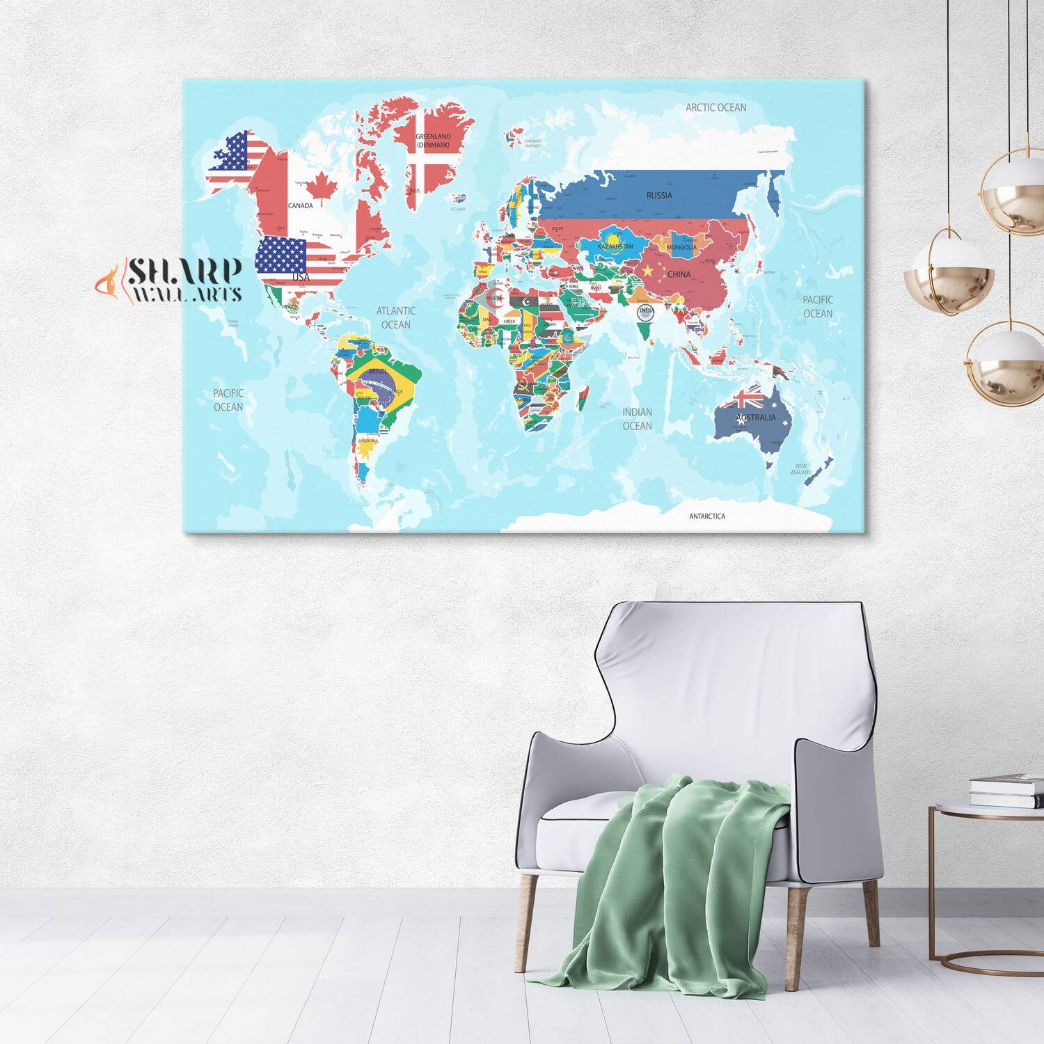 World Map Large Canvas With Countries - Living Room Wall Decor