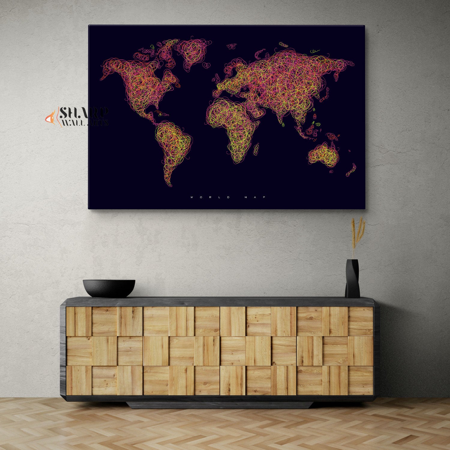 World Map Abstract Painting - World Map Wall Art