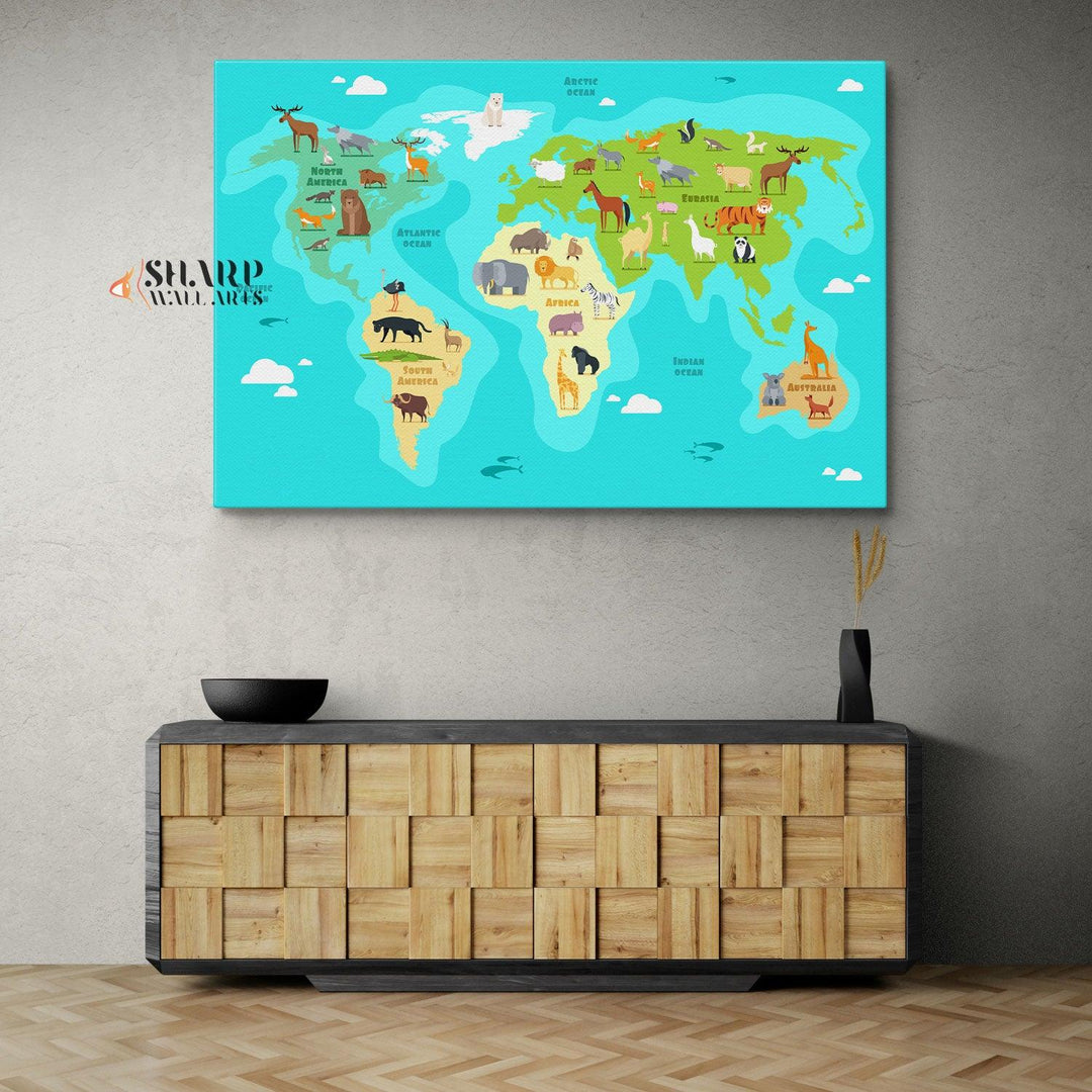 Kids World Map Canvas - Nursery Wall Art – SharpWallArts