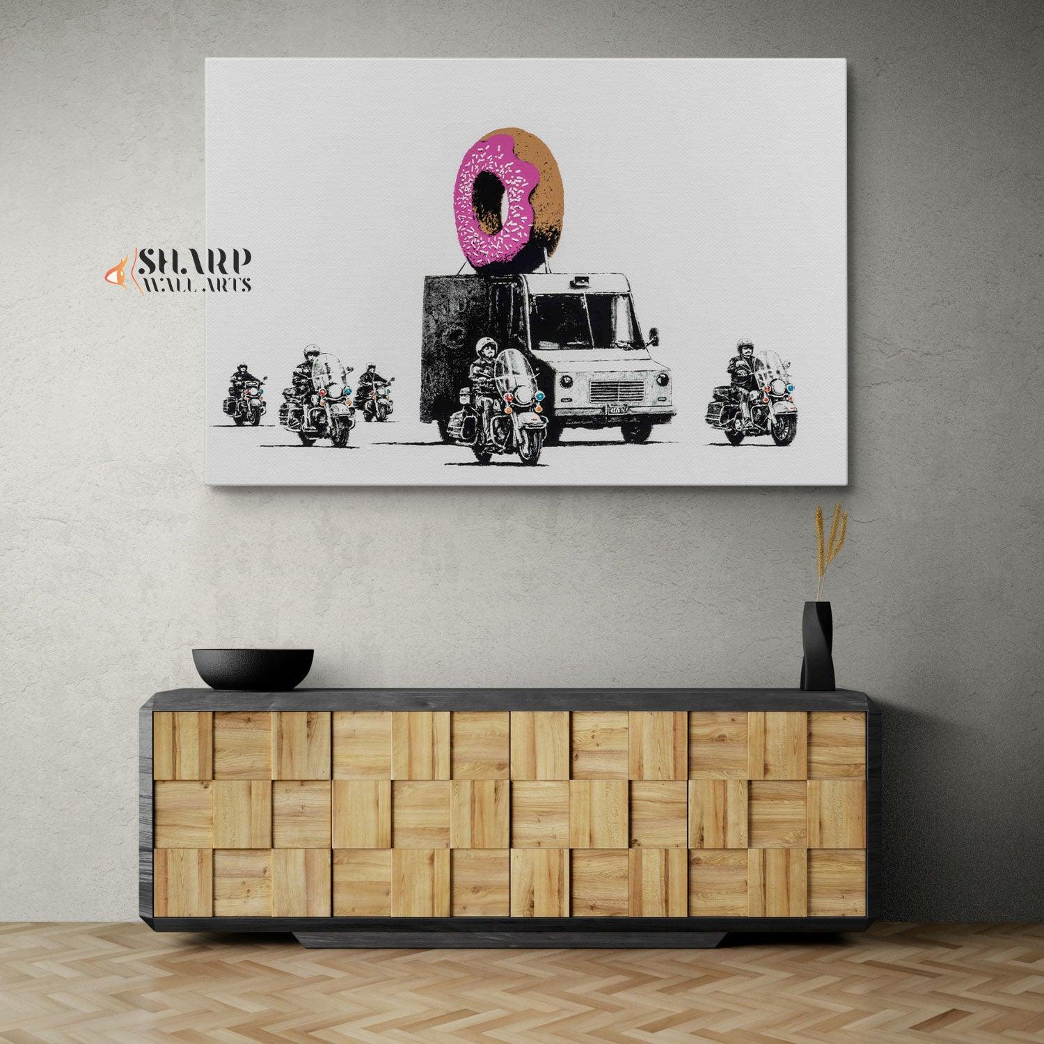 Banksy - Donuts Strawberry Police Wall Art Canvas Print - SharpWallArts