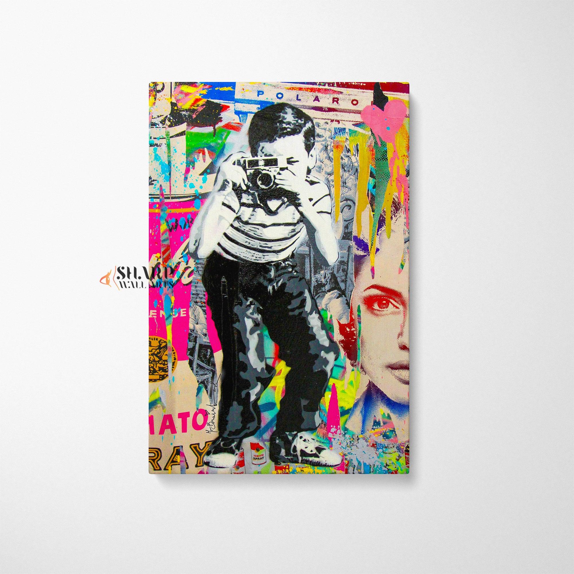 Banksy Polaroid Boy Canvas Wall Art - SharpWallArts