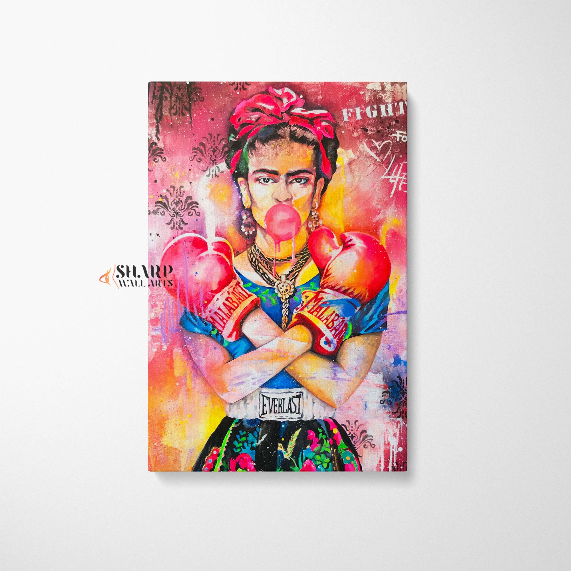 Frida Kahlo Boxing Graffiti Style Canvas Wall Art