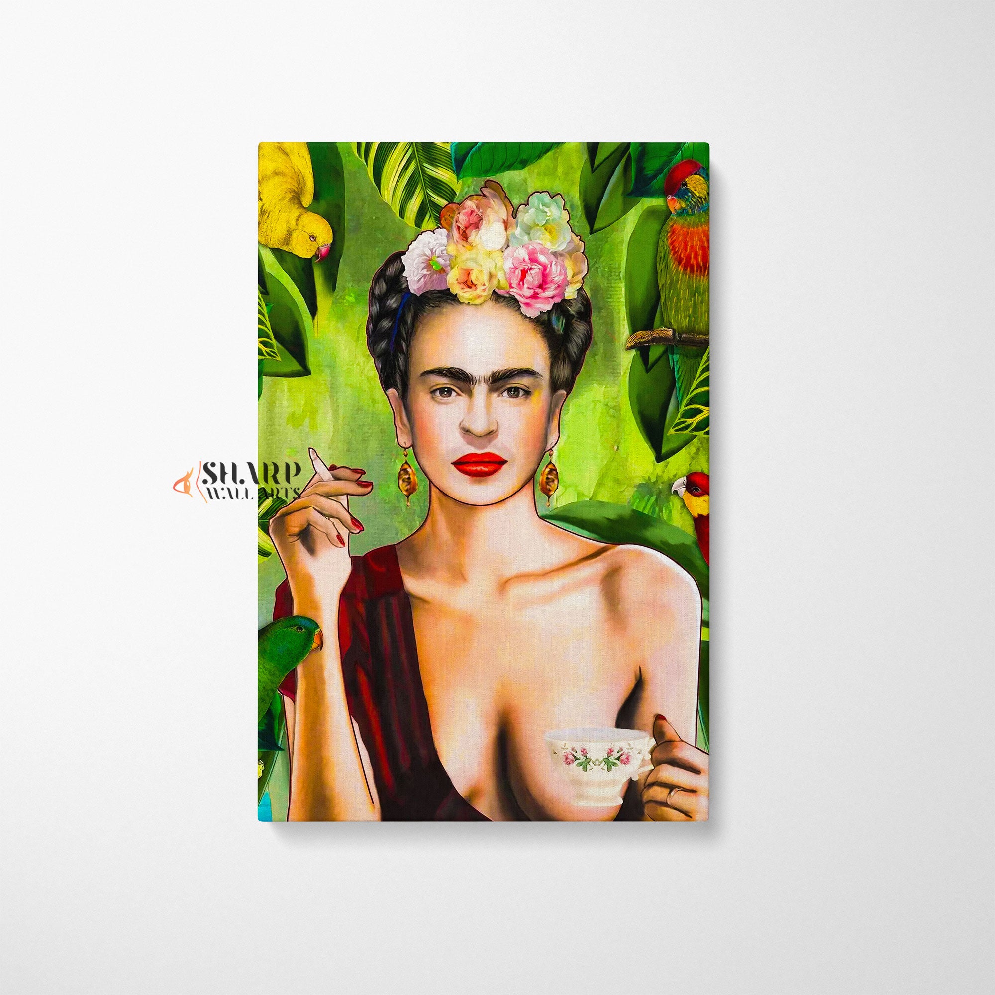 Frida Kahlo Tea And Smoking Canvas Wall Art