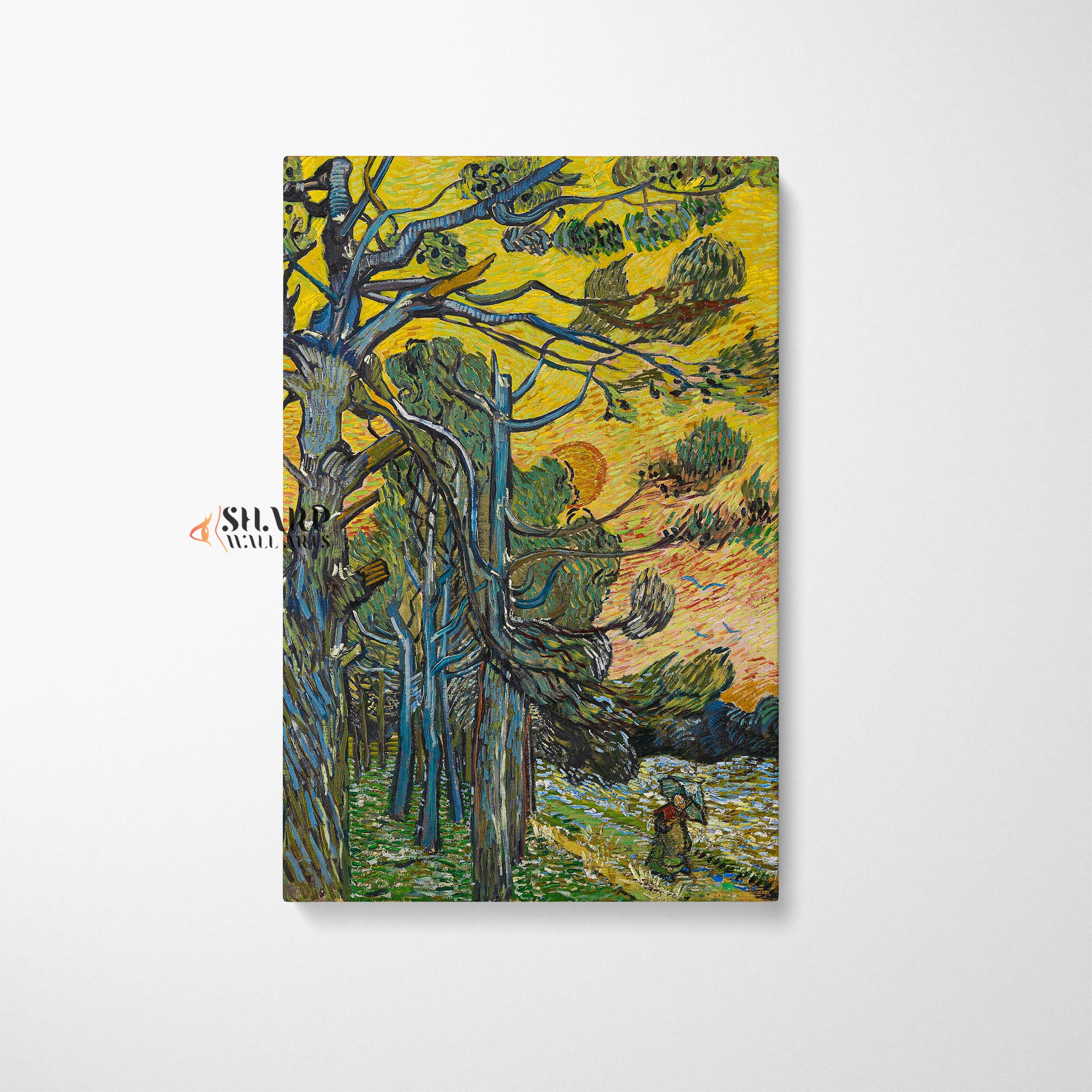 Vincent van Gogh Pine Trees Against A Red Sky Canvas Wall Art