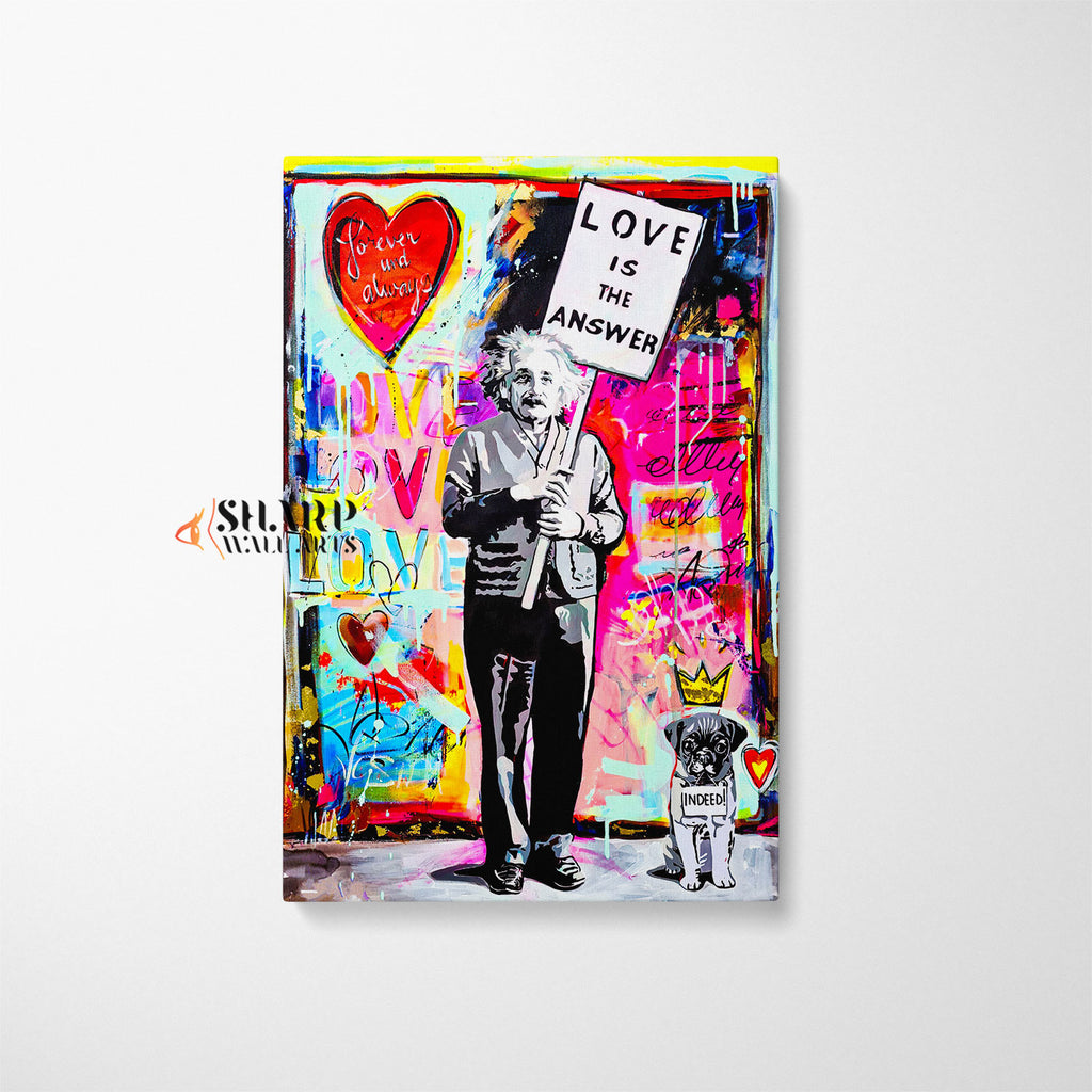 Einstein With Puppy Love Is The Answer Canvas Wall Art – SharpWallArts