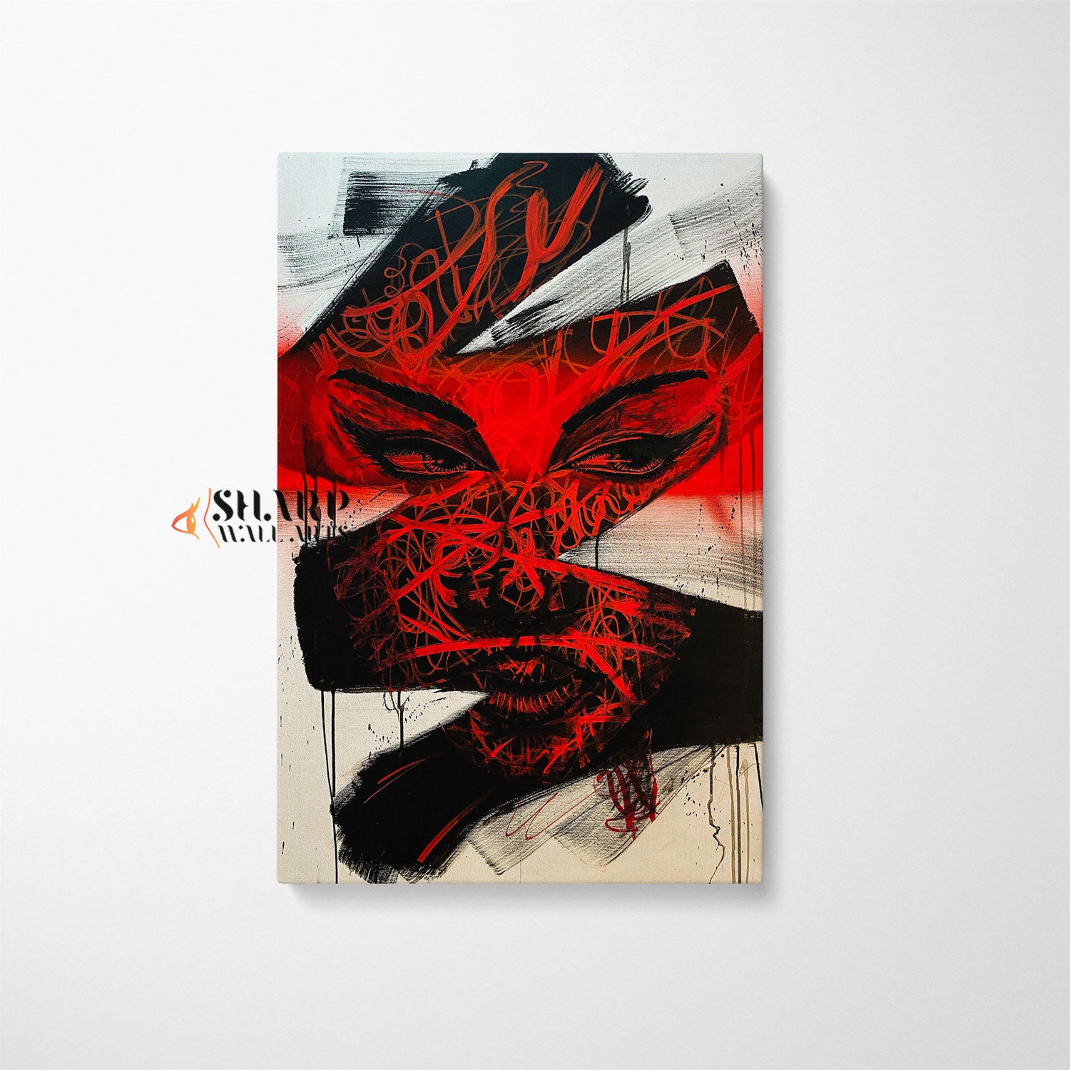 Face In Black And Red Canvas Wall Art