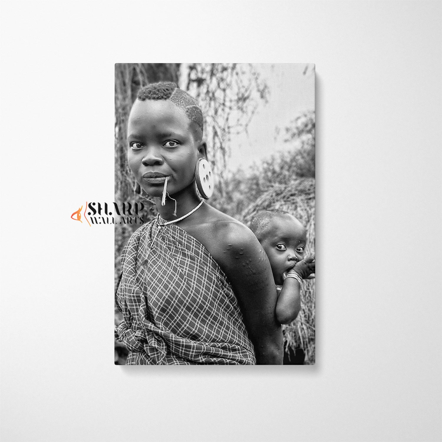 African Woman Carrying Baby On Back Canvas Wall Art