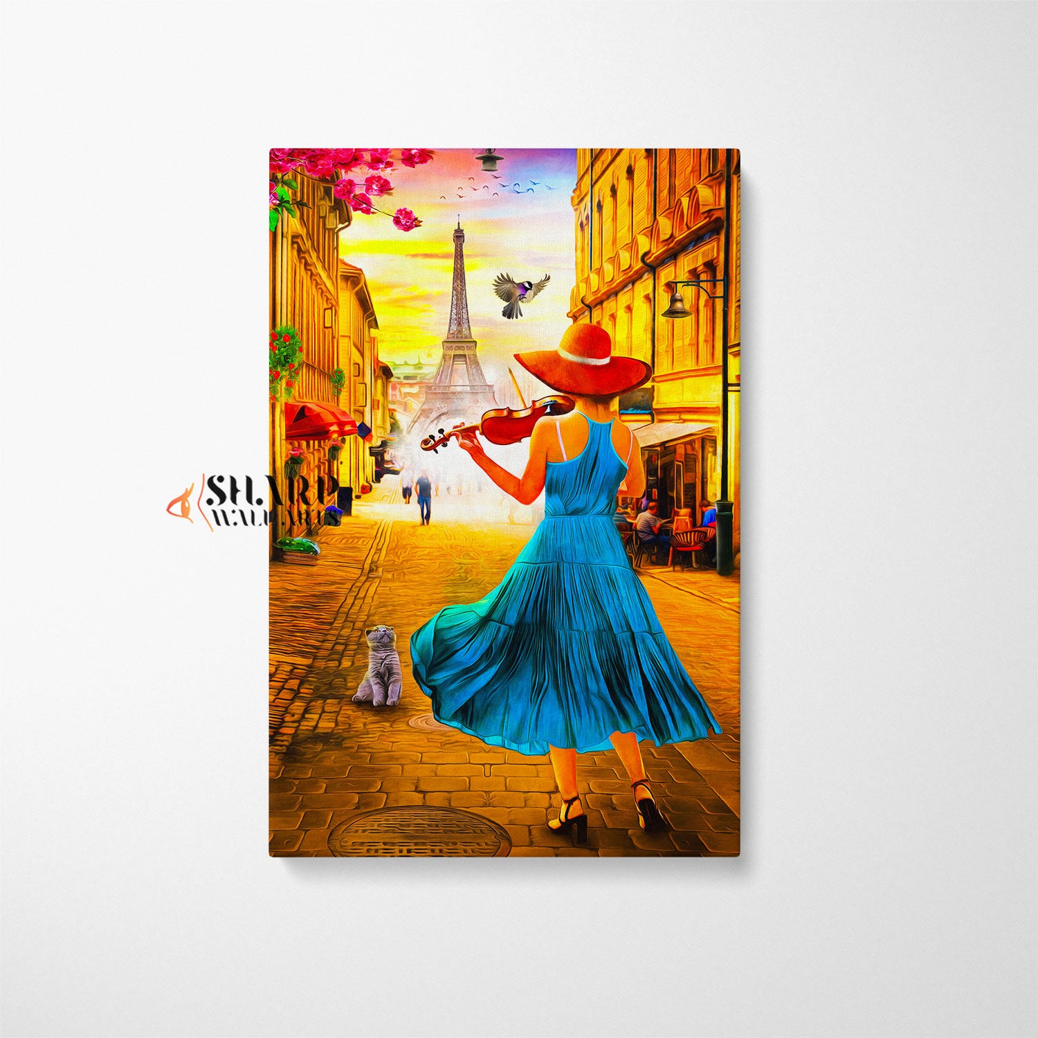 Girl With Violin Painting Style Canvas Wall Art