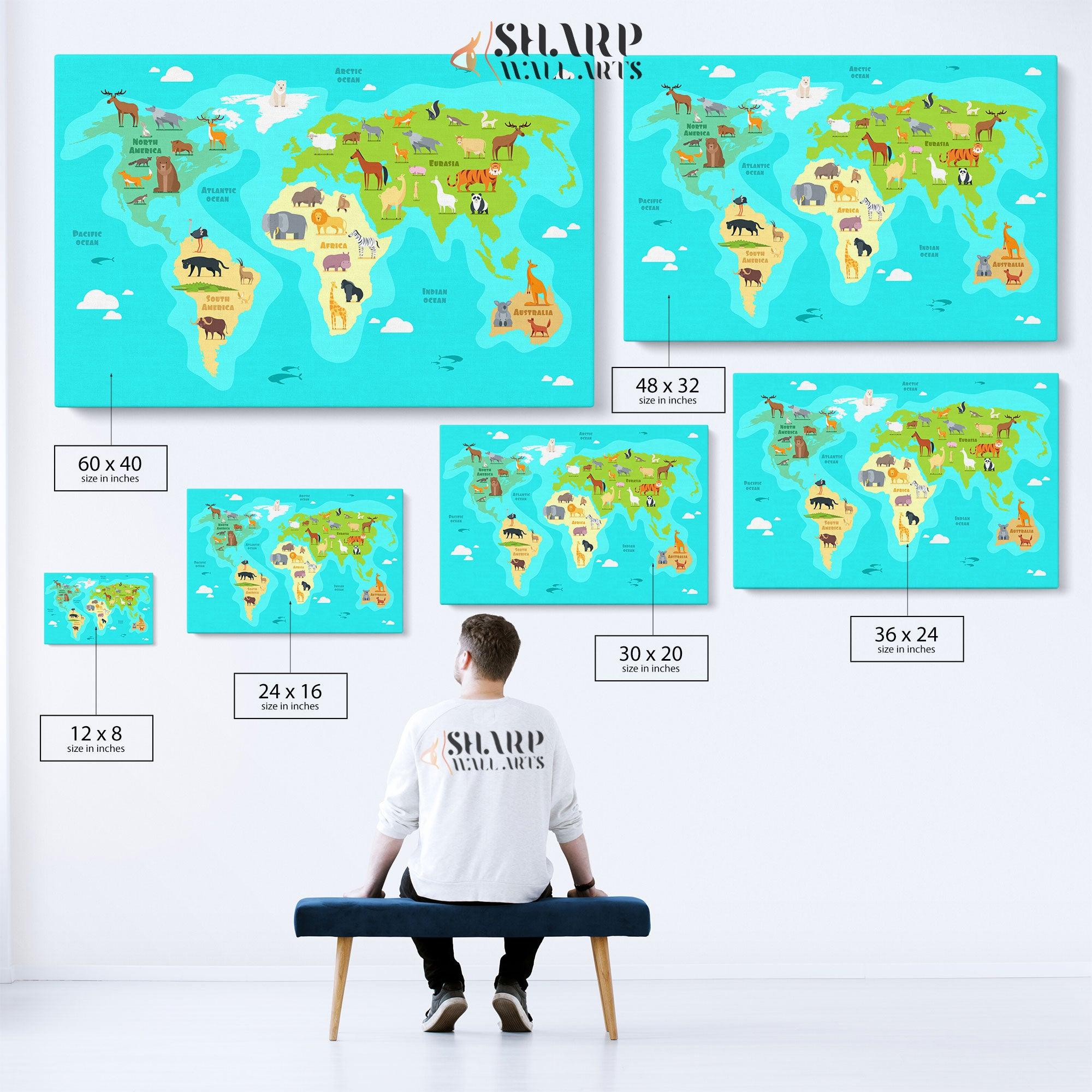 Kids World Map Canvas - Nursery Wall Art - SharpWallArts